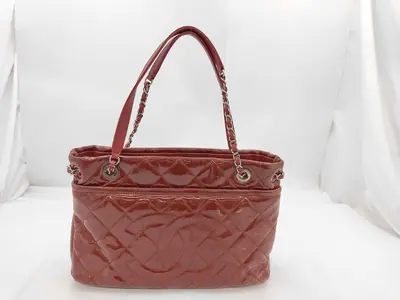 MY- Matelasse Patent Leather Chain Shoulder Bag Red Silver Metal Fitting Shoulder Bag