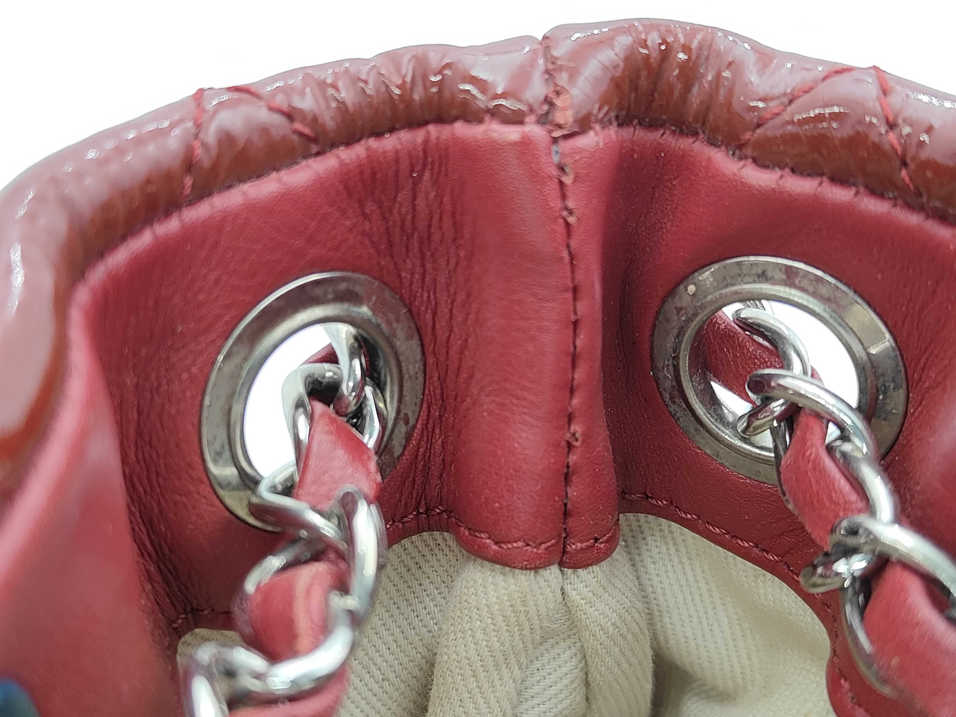 MY- Matelasse Patent Leather Chain Shoulder Bag Red Silver Metal Fitting Shoulder Bag — view 11