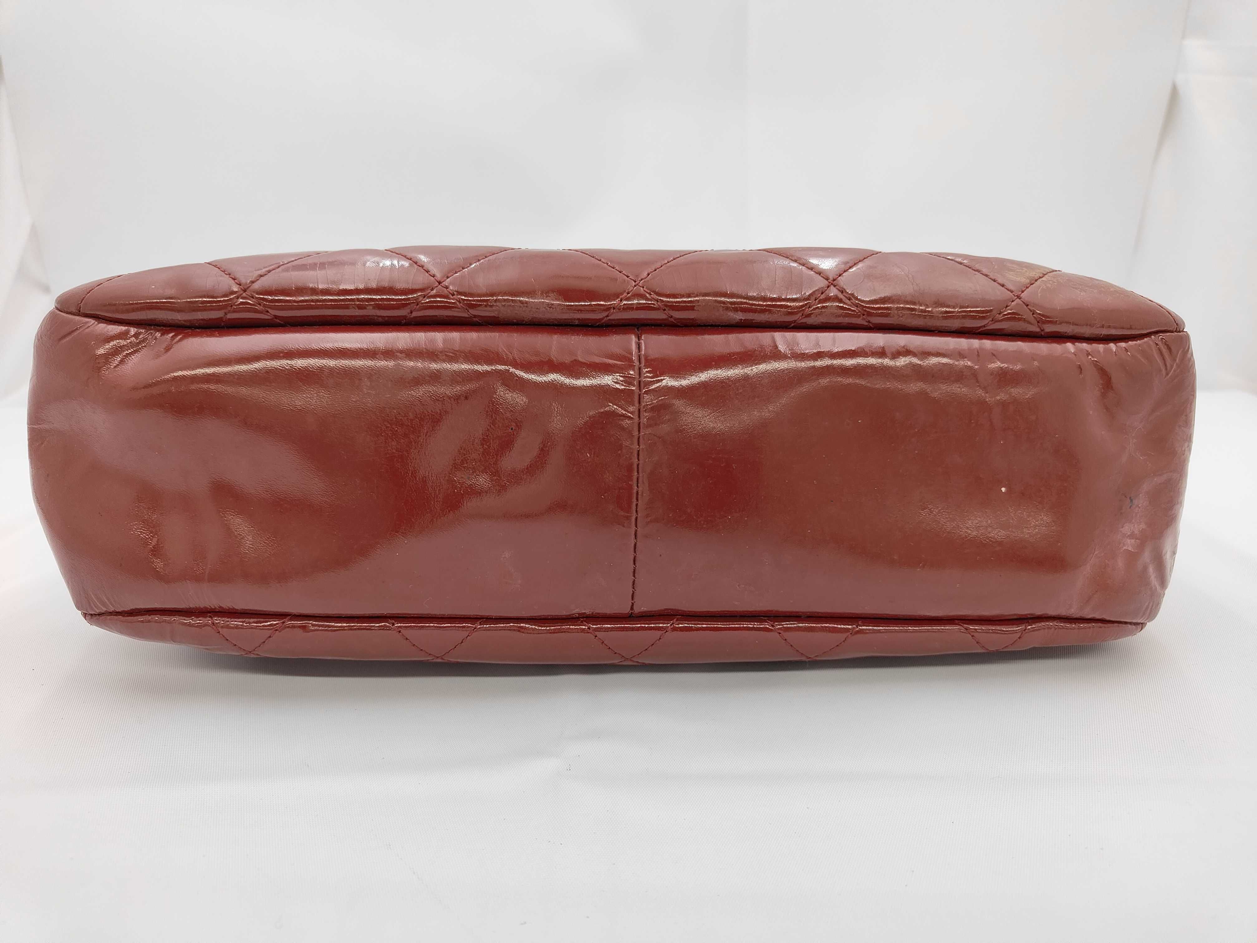 MY- Matelasse Patent Leather Chain Shoulder Bag Red Silver Metal Fitting Shoulder Bag — view 5