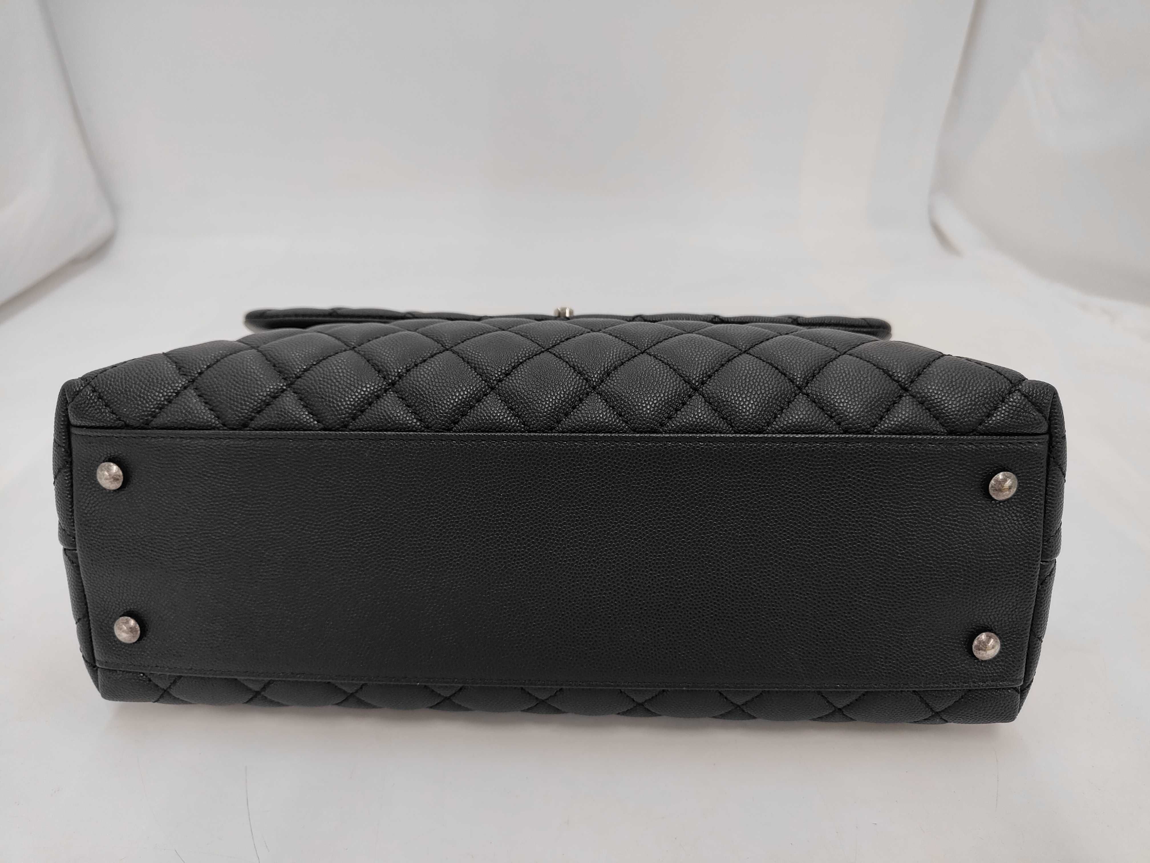 Unused, Stored Item A92992 Caviar Skin Coco Handle 33 2-Way Shoulder Bag Black Gunmetal Hardware with Original Seal — view 3