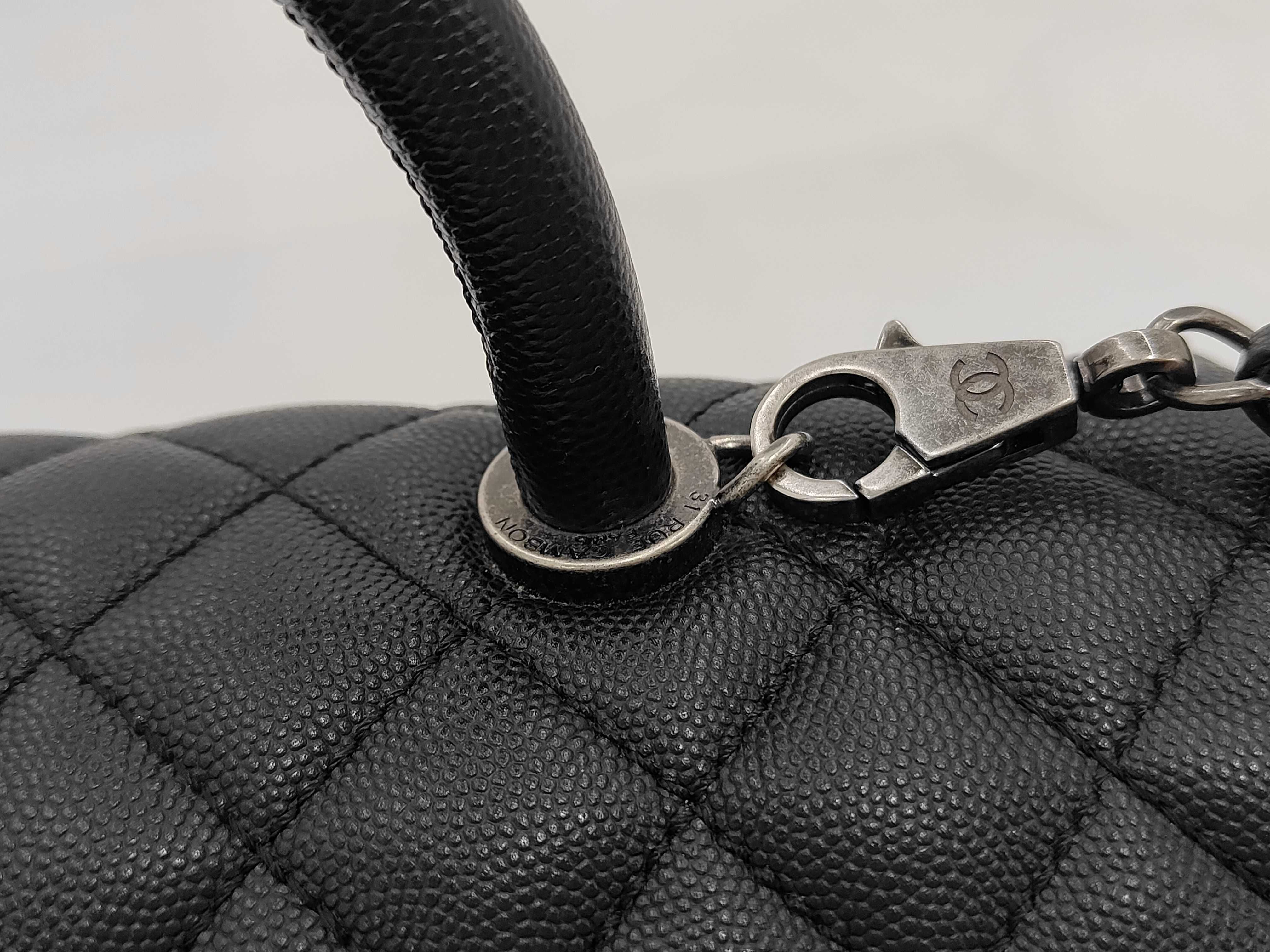 Unused, Stored Item A92992 Caviar Skin Coco Handle 33 2-Way Shoulder Bag Black Gunmetal Hardware with Original Seal — view 7