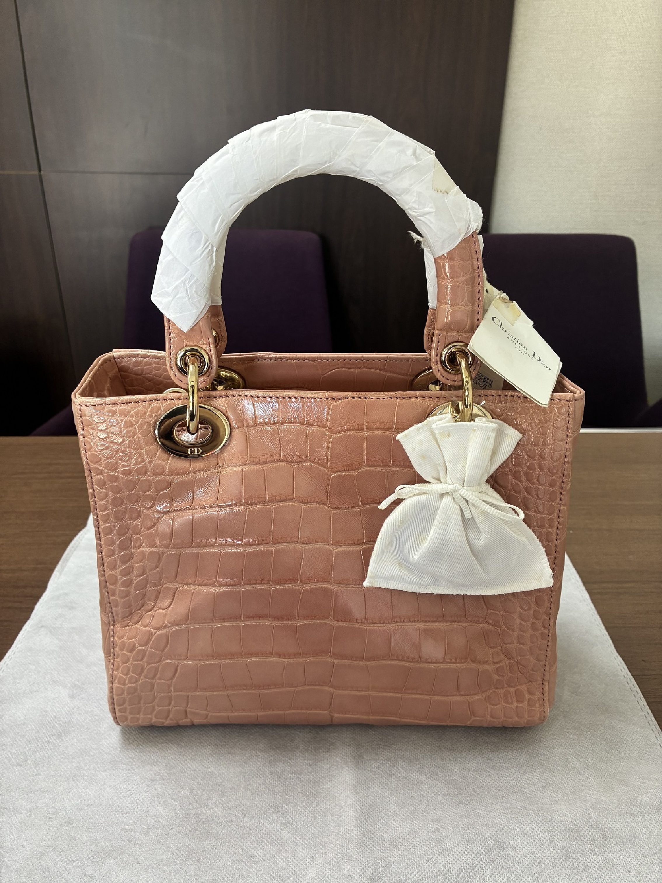 Lady Dior Medium Cocodile Pink Handbag — view 2
