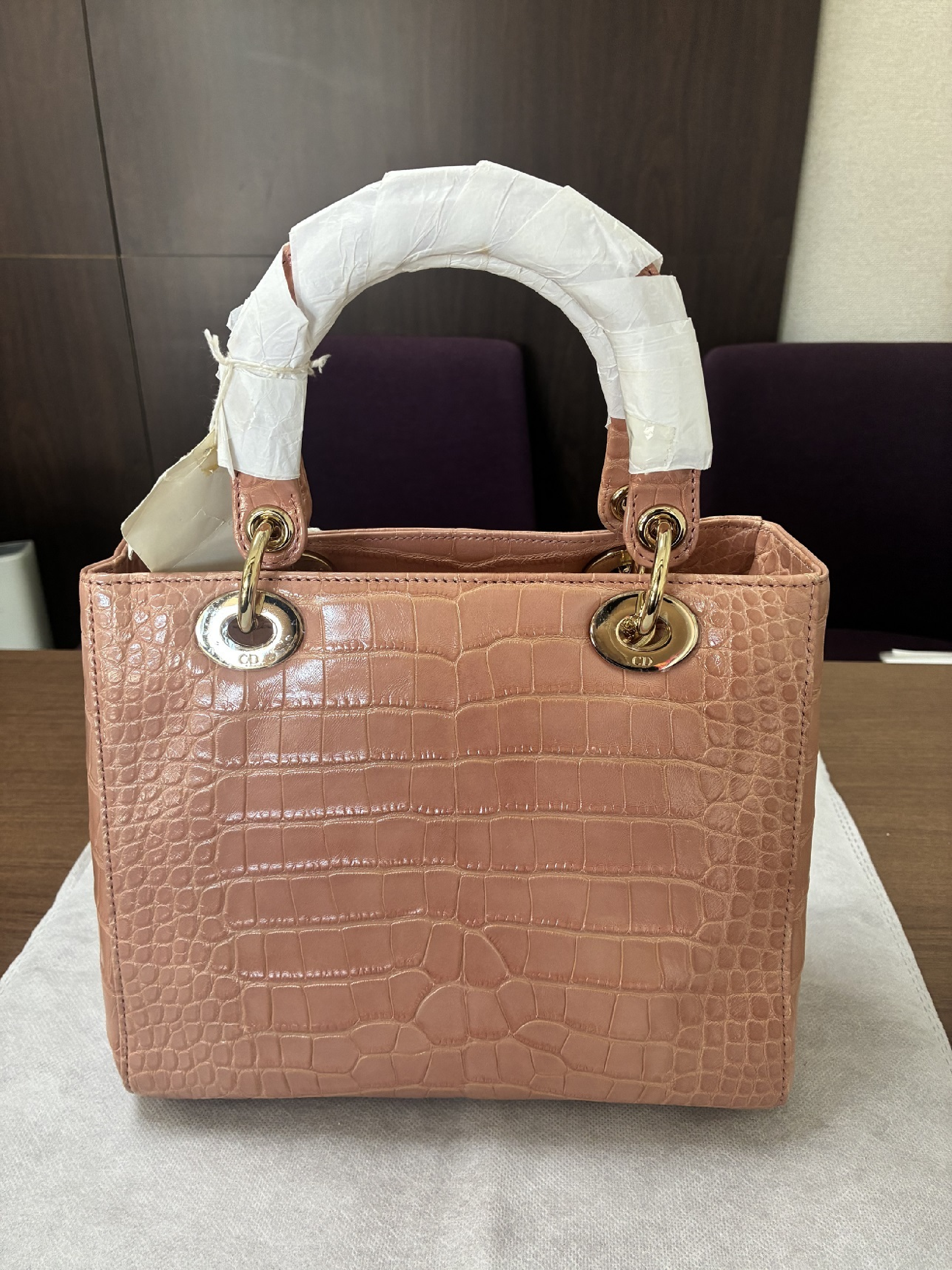 Lady Dior Medium Cocodile Pink Handbag — view 3