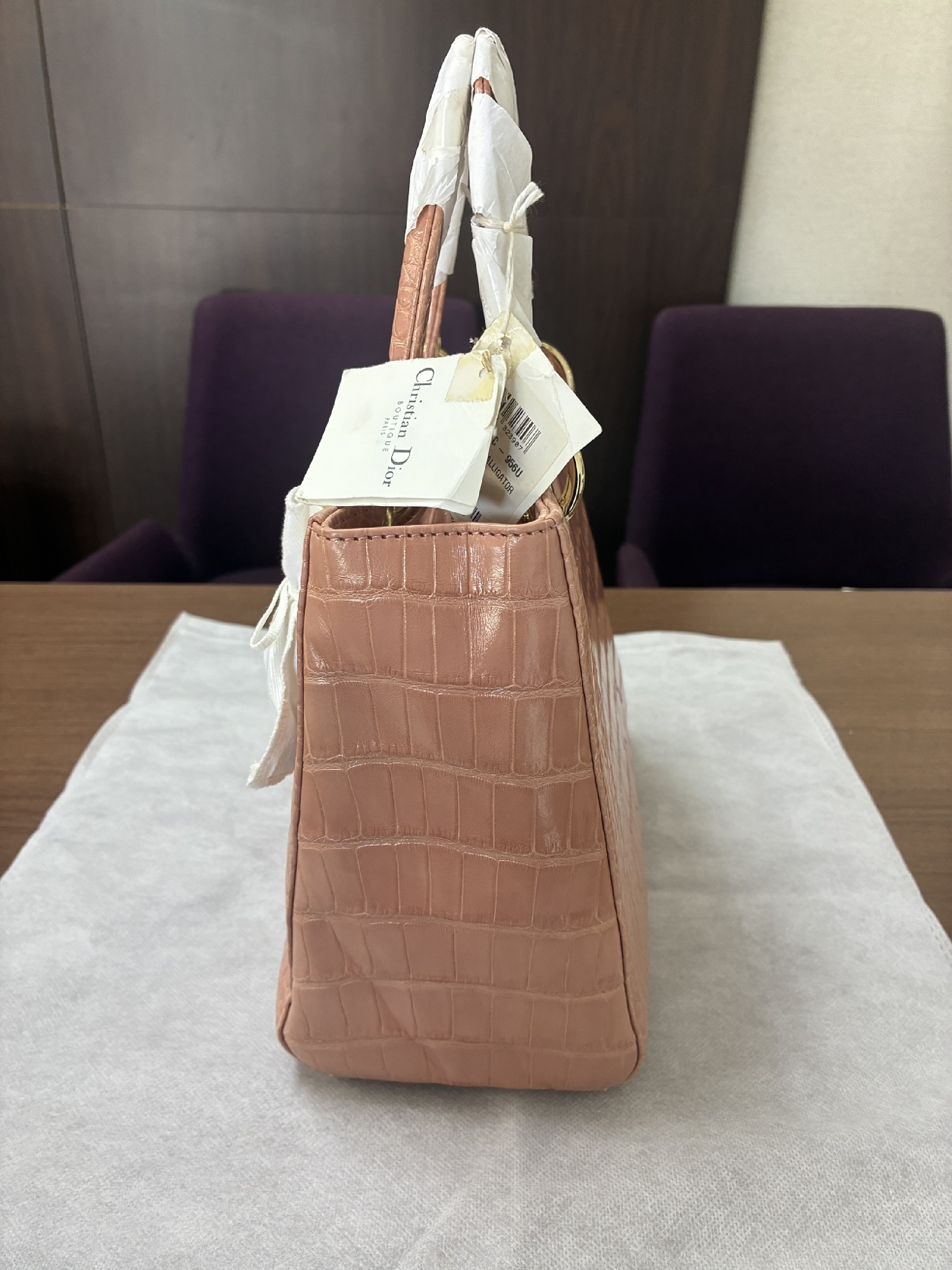 Lady Dior Medium Cocodile Pink Handbag — view 4