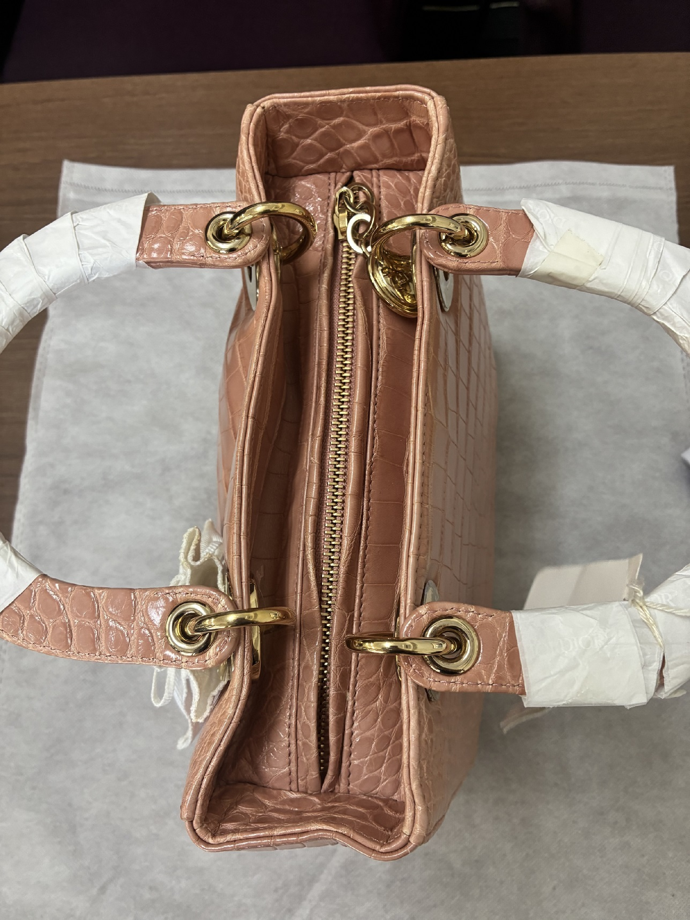 Lady Dior Medium Cocodile Pink Handbag — view 5