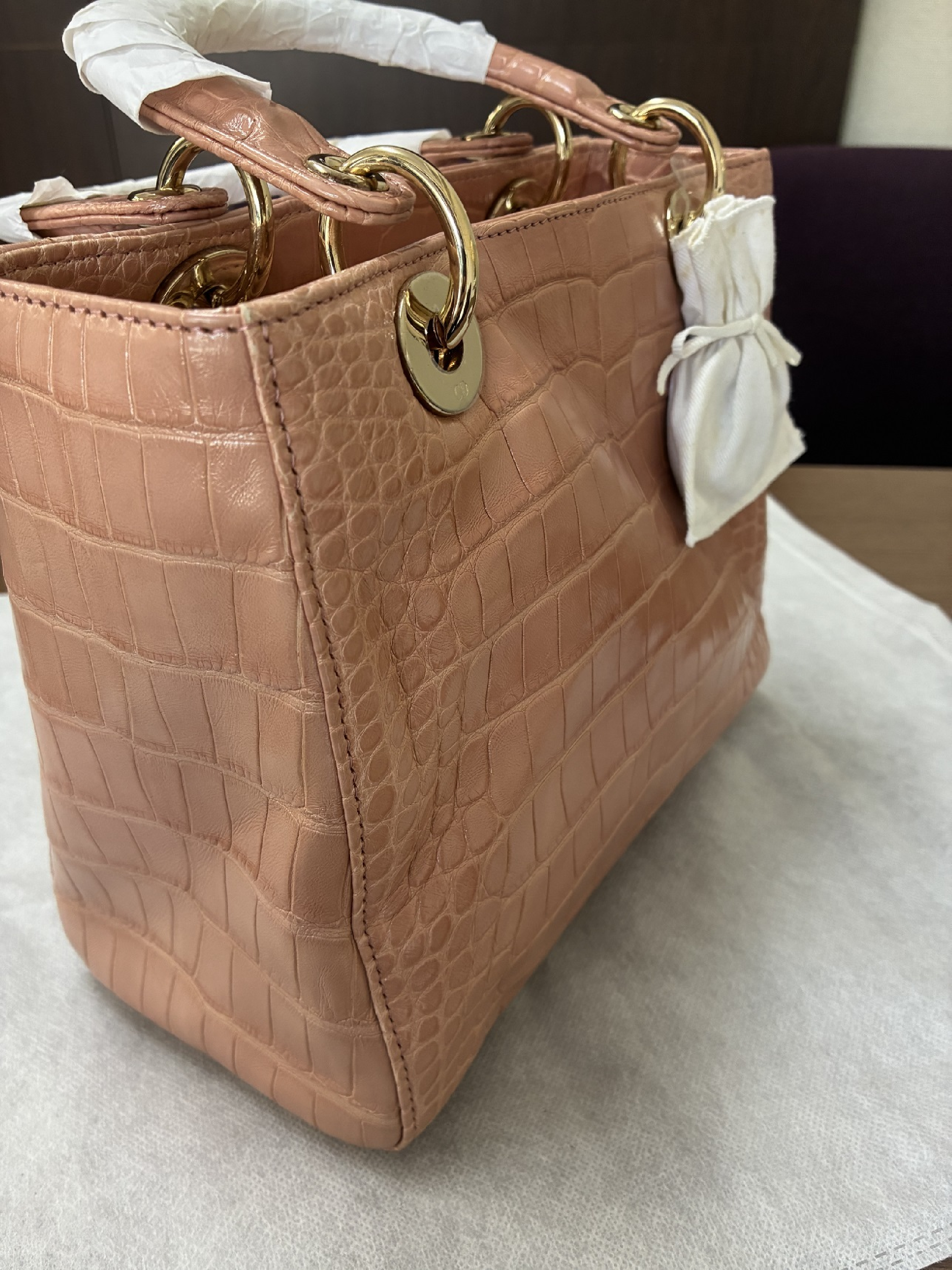 Lady Dior Medium Cocodile Pink Handbag — view 10