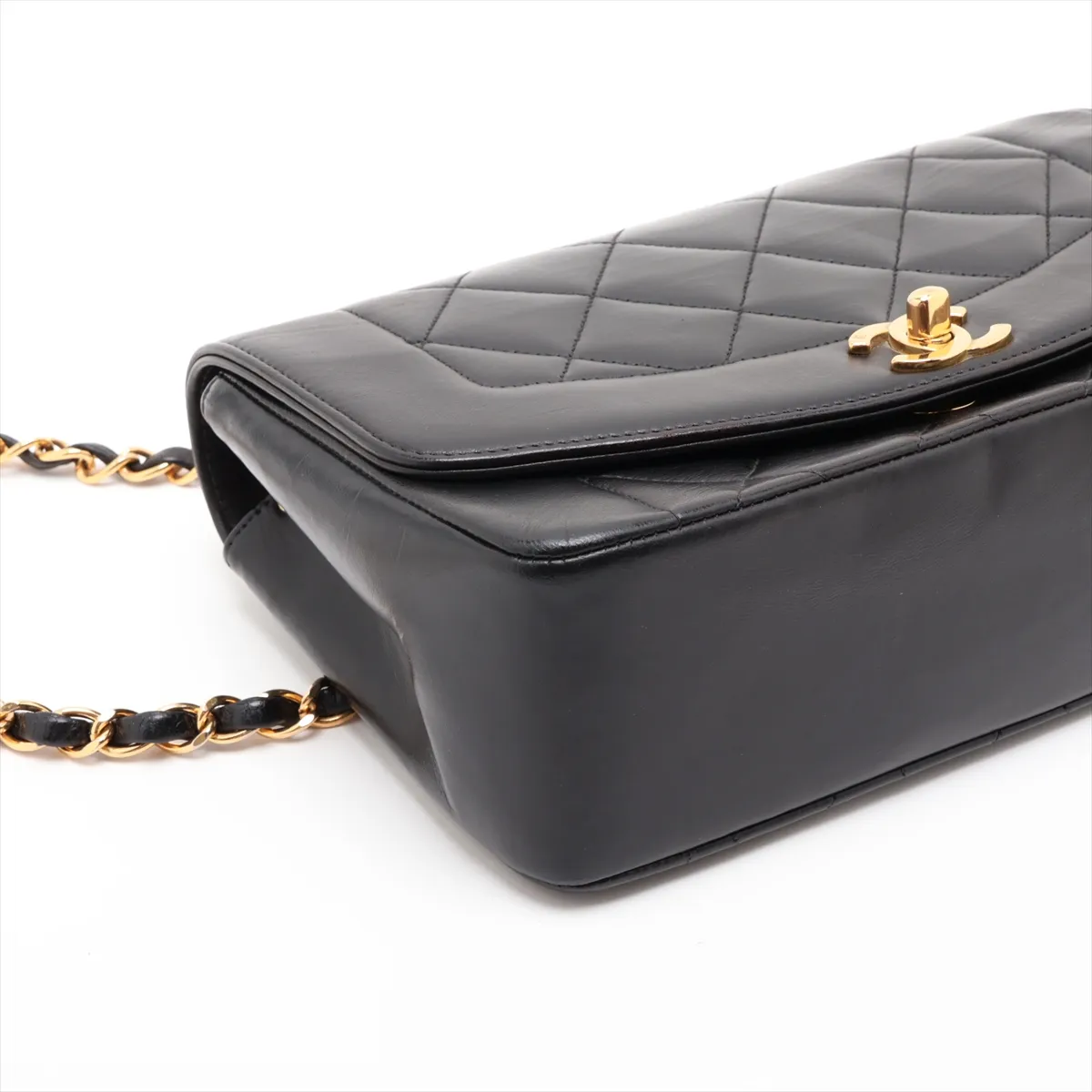 Matelassé Lambskin Single Flap Single Chain Bag, Diana Flap, Black with Gold Hardware, 3146744, Series 3 — view 4