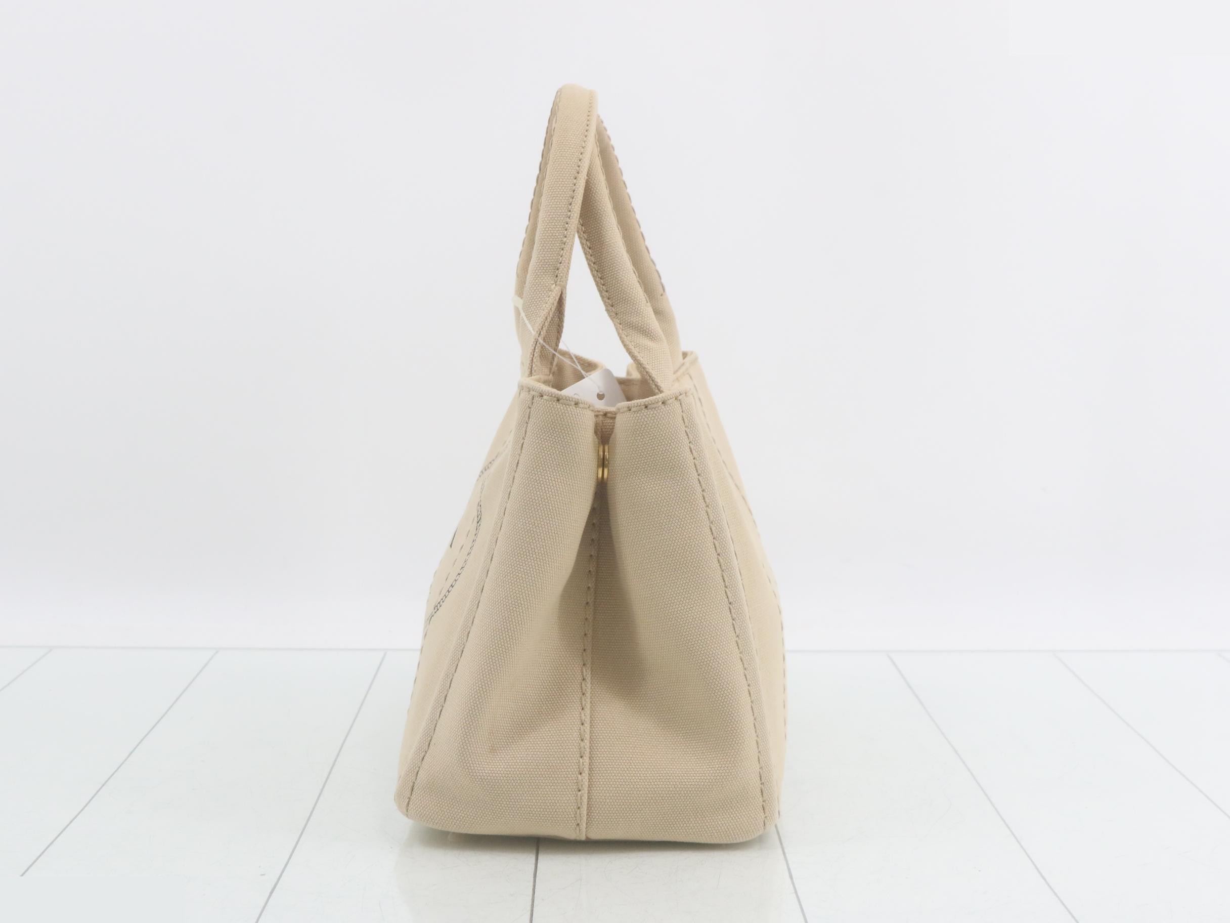 Canapa Canvas Triangle Plate 2-Way Handbag, Beige — view 3