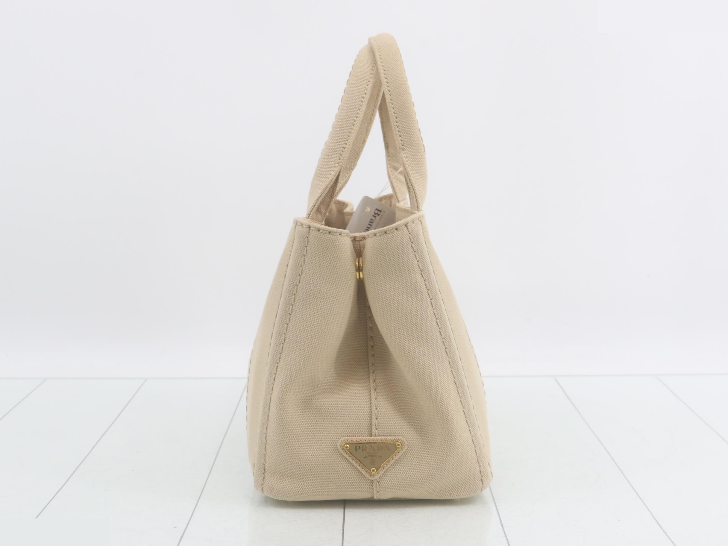 Canapa Canvas Triangle Plate 2-Way Handbag, Beige — view 4