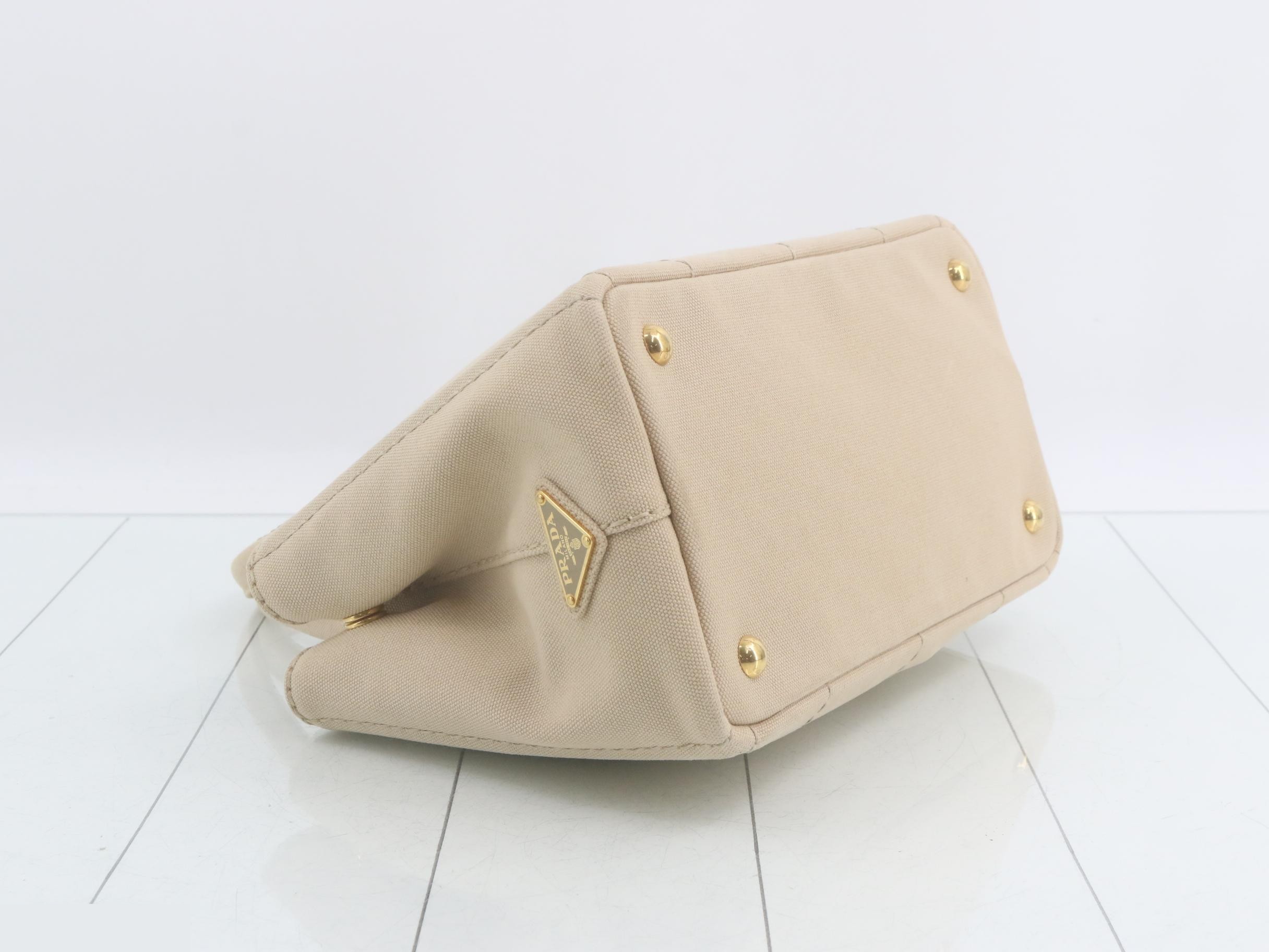 Canapa Canvas Triangle Plate 2-Way Handbag, Beige — view 5