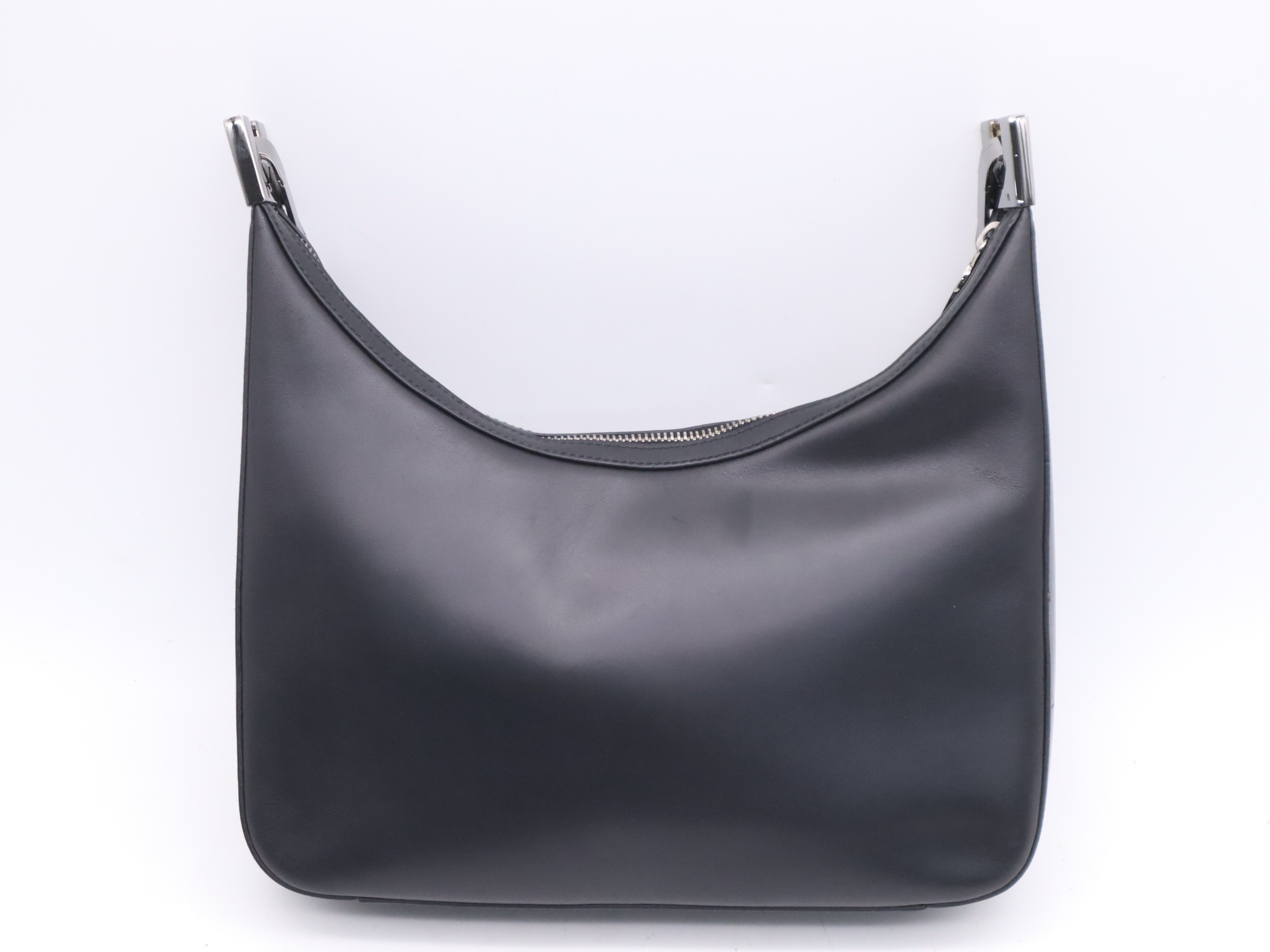 Leather one-shoulder bag, black, silver hardware — view 2