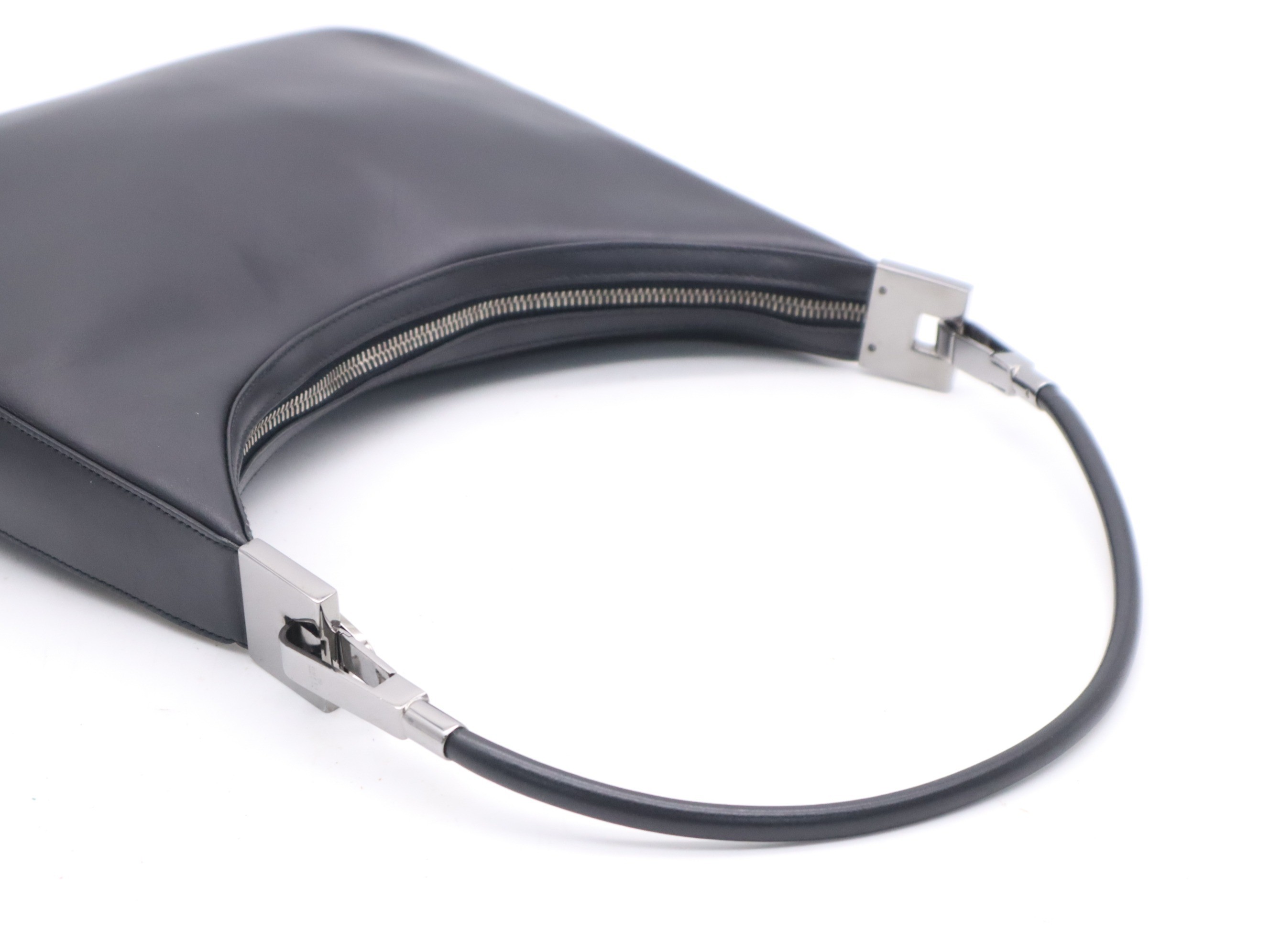 Leather one-shoulder bag, black, silver hardware — view 6