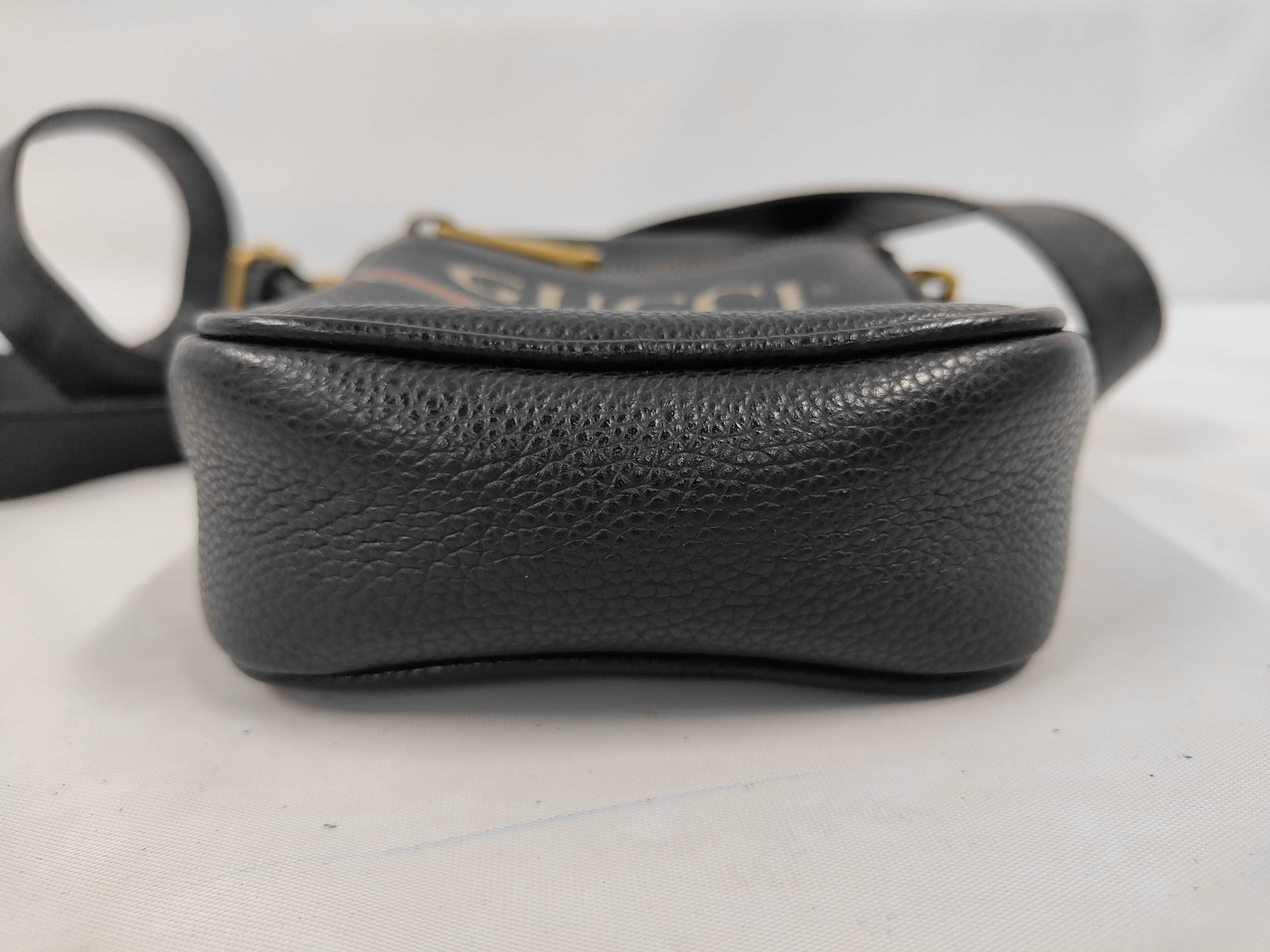 Black Leather Vintage Logo Print Shoulder Bag — view 3