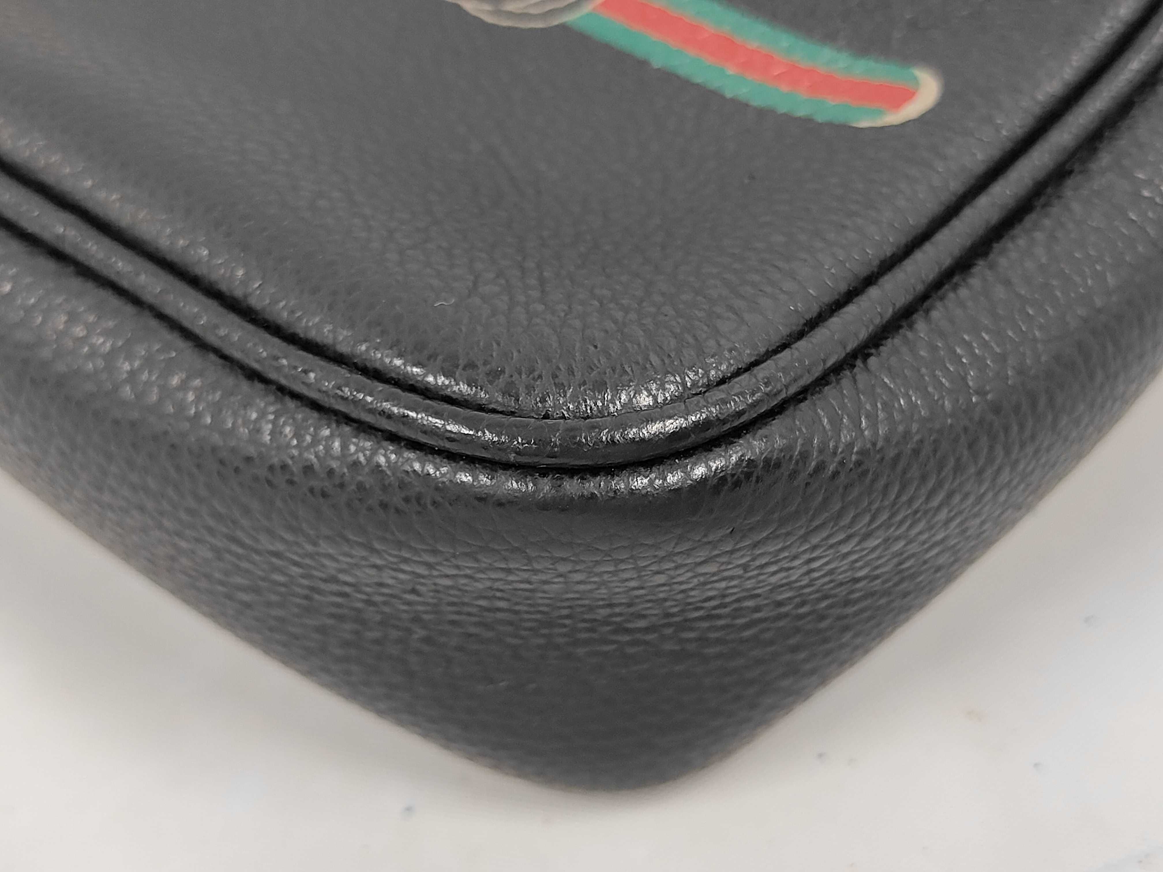 Black Leather Vintage Logo Print Shoulder Bag — view 4