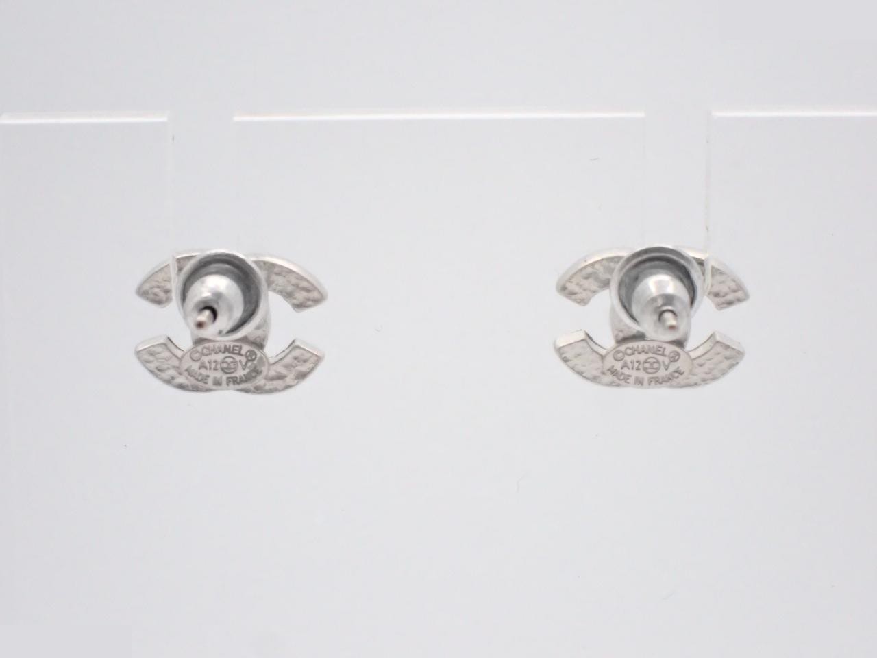 earrings, A12V, Coco Mark, rhinestone, silver, 1cm wide — view 2