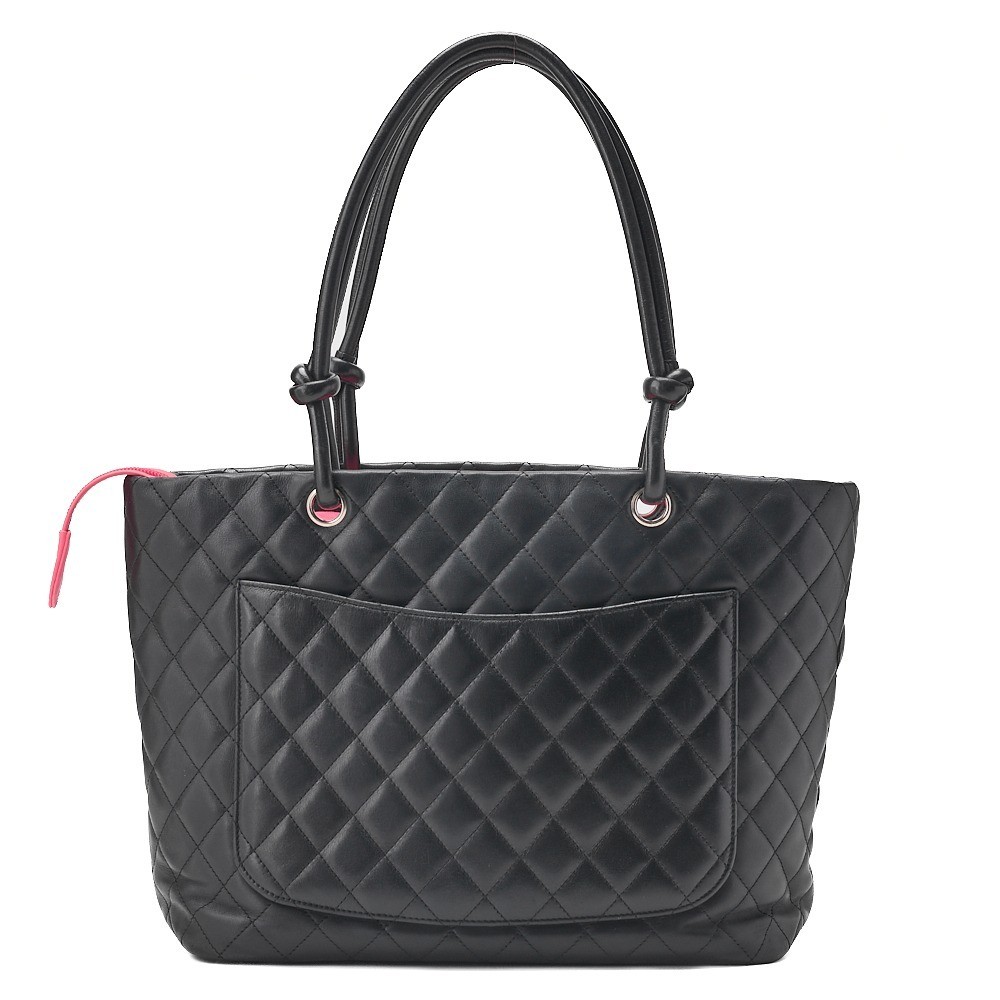 Calf leather Cambon line tote bag, black x black, silver hardware, serial number 9. — view 2