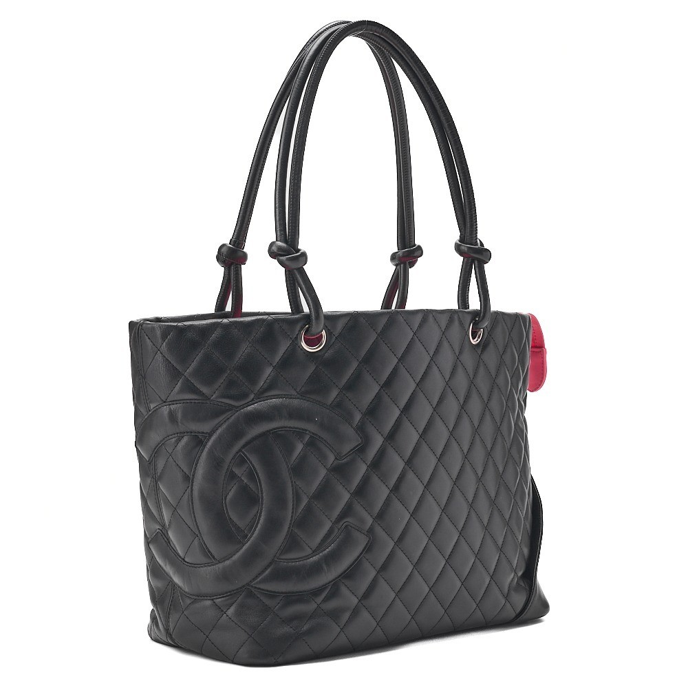 Calf leather Cambon line tote bag, black x black, silver hardware, serial number 9. — view 3