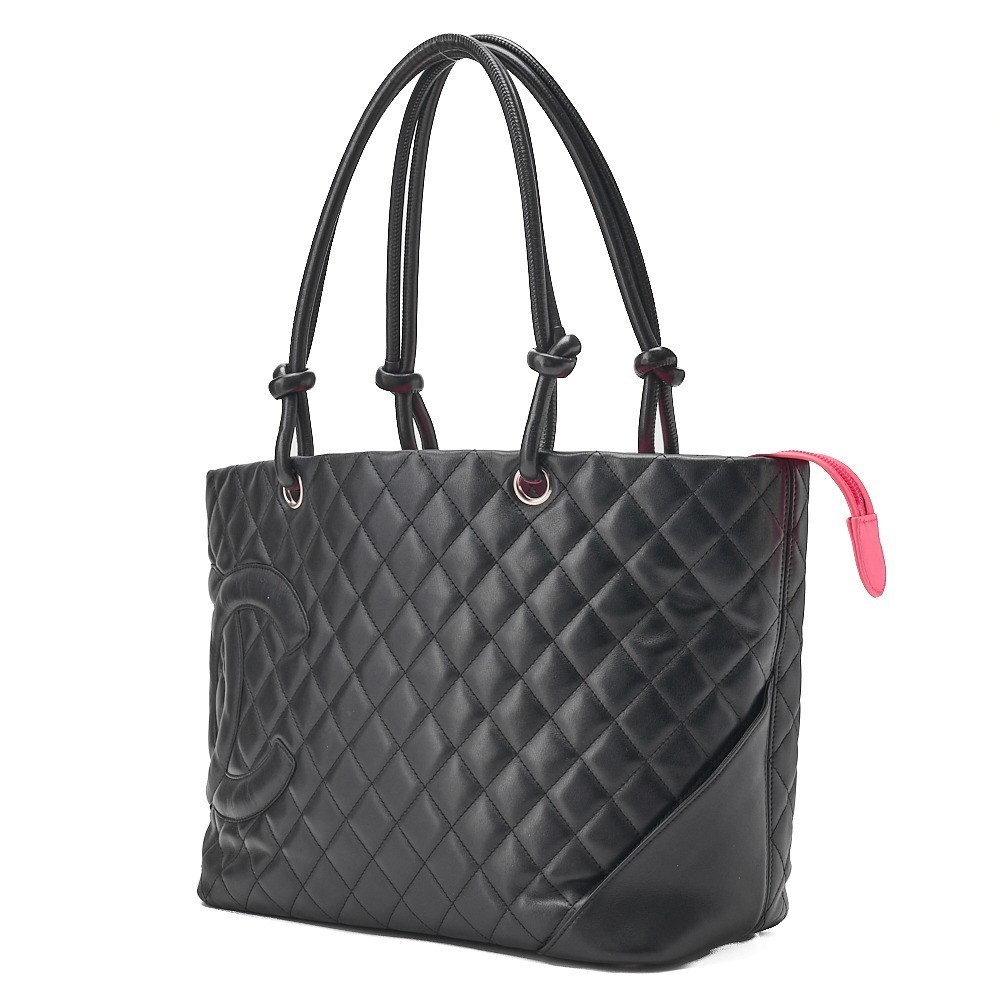 Calf leather Cambon line tote bag, black x black, silver hardware, serial number 9. — view 4