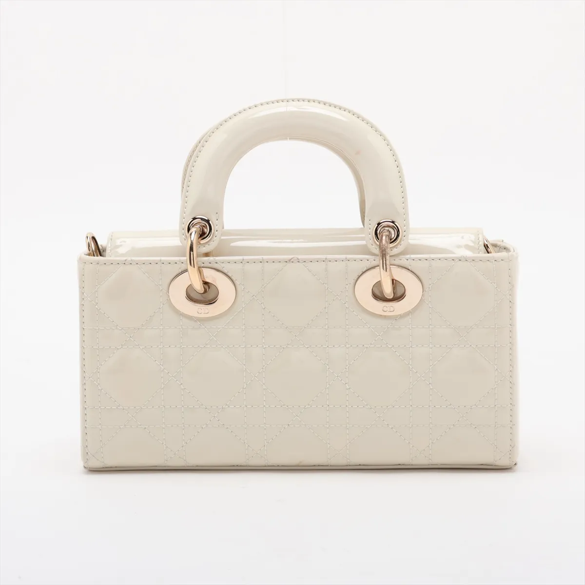 Cannage Lady D-Joy Small Patent Leather 2-Way Handbag White — view 2