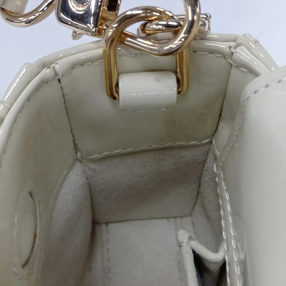 Cannage Lady D-Joy Small Patent Leather 2-Way Handbag White — view 13