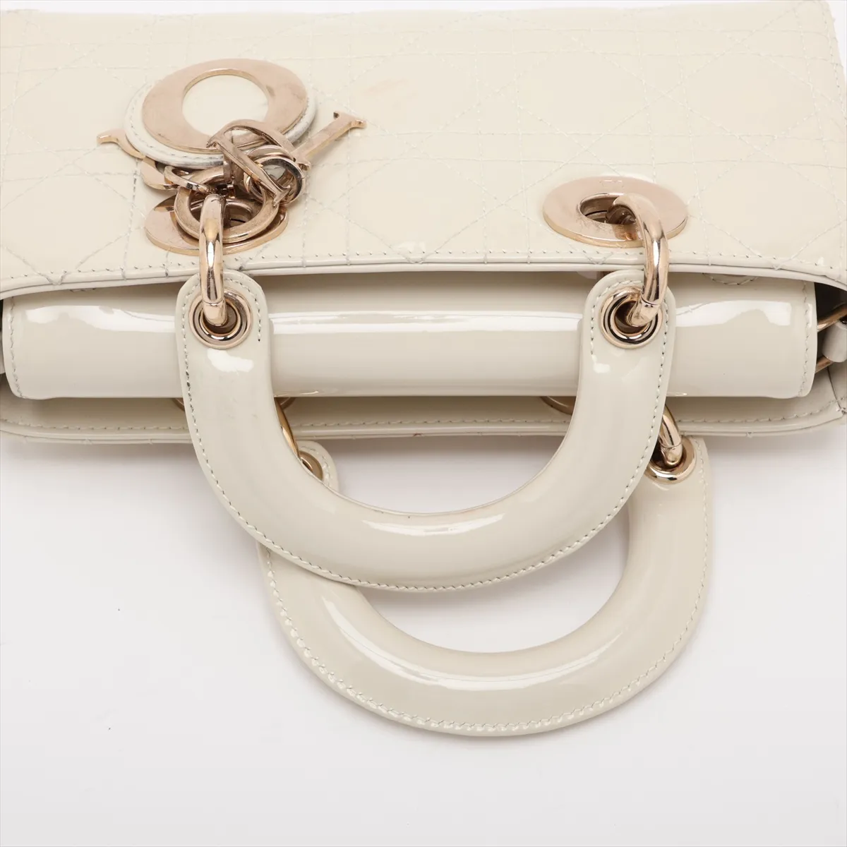 Cannage Lady D-Joy Small Patent Leather 2-Way Handbag White — view 5