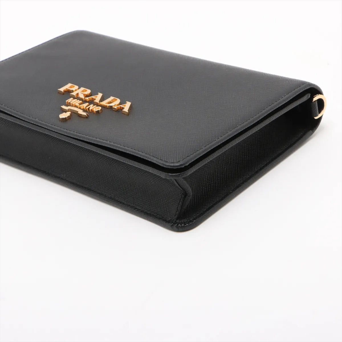 Saffiano Leather Chain Shoulder Bag, Black — view 3