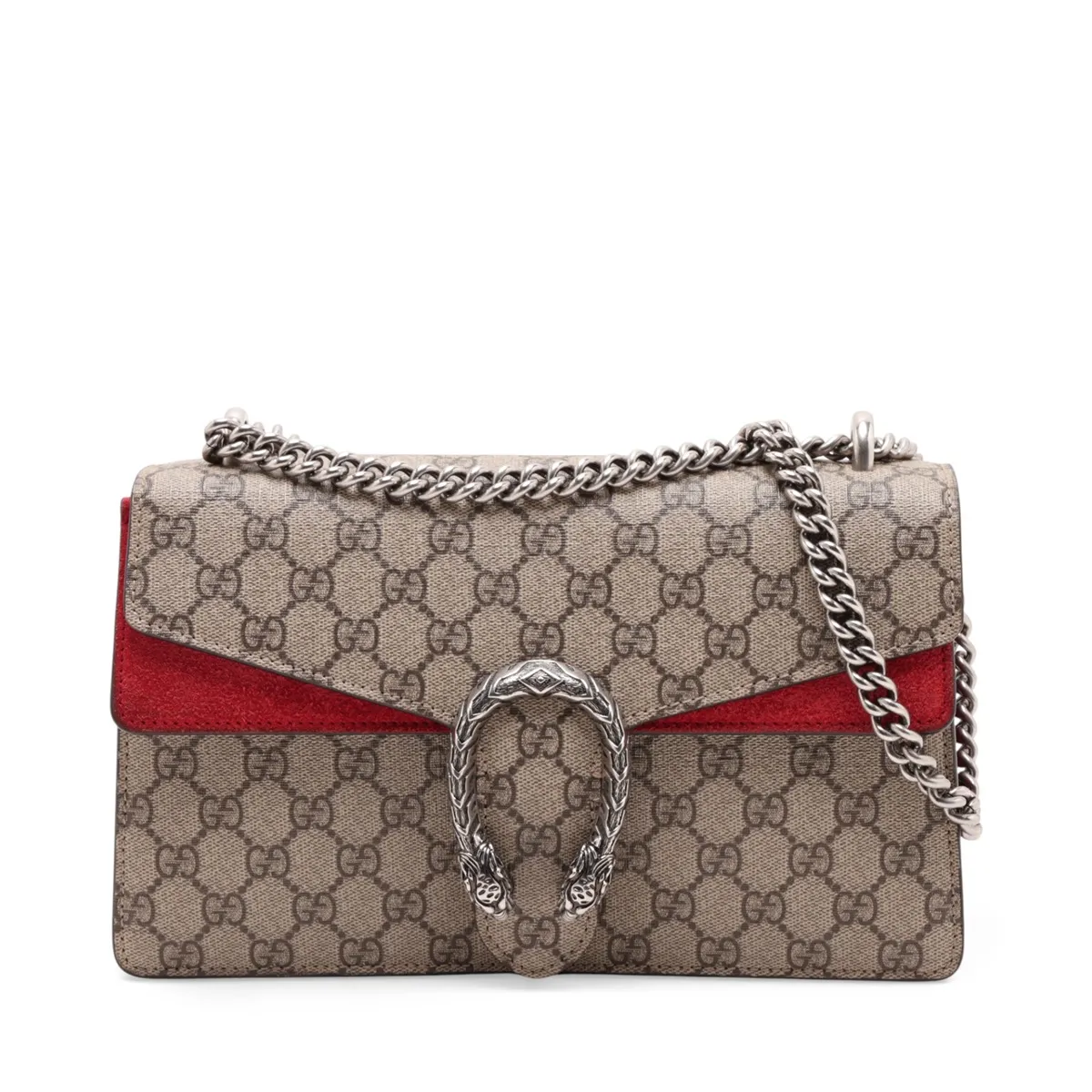 GG Supreme Dionysus 400249 PVC x Suede Chain Shoulder Bag Beige x Red