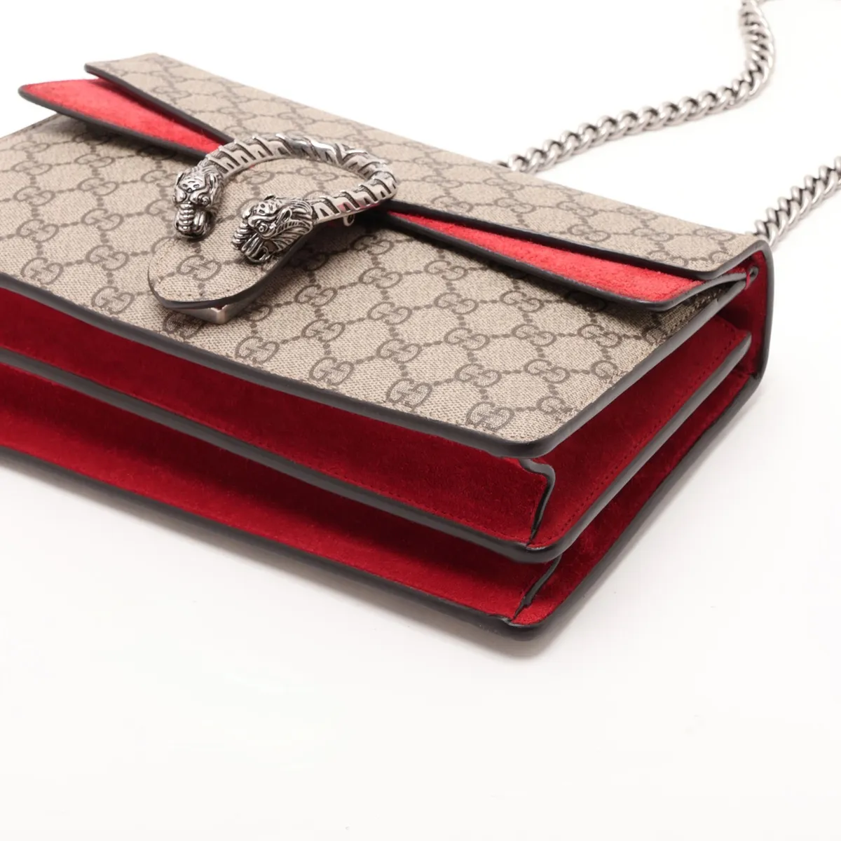 GG Supreme Dionysus 400249 PVC x Suede Chain Shoulder Bag Beige x Red — view 3