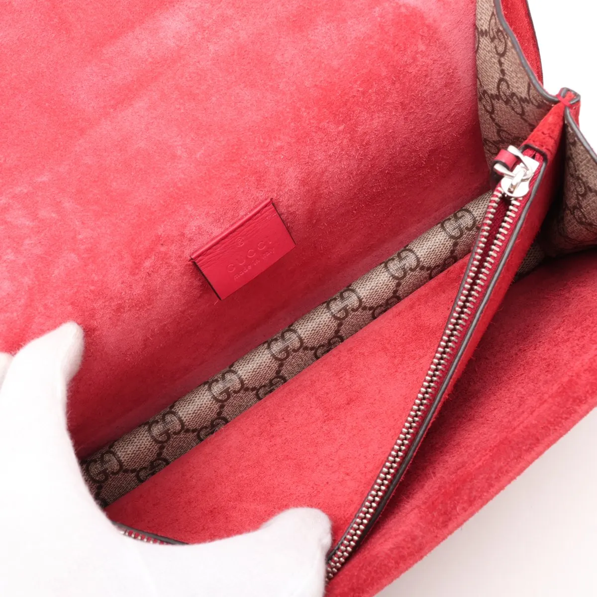 GG Supreme Dionysus 400249 PVC x Suede Chain Shoulder Bag Beige x Red — view 8