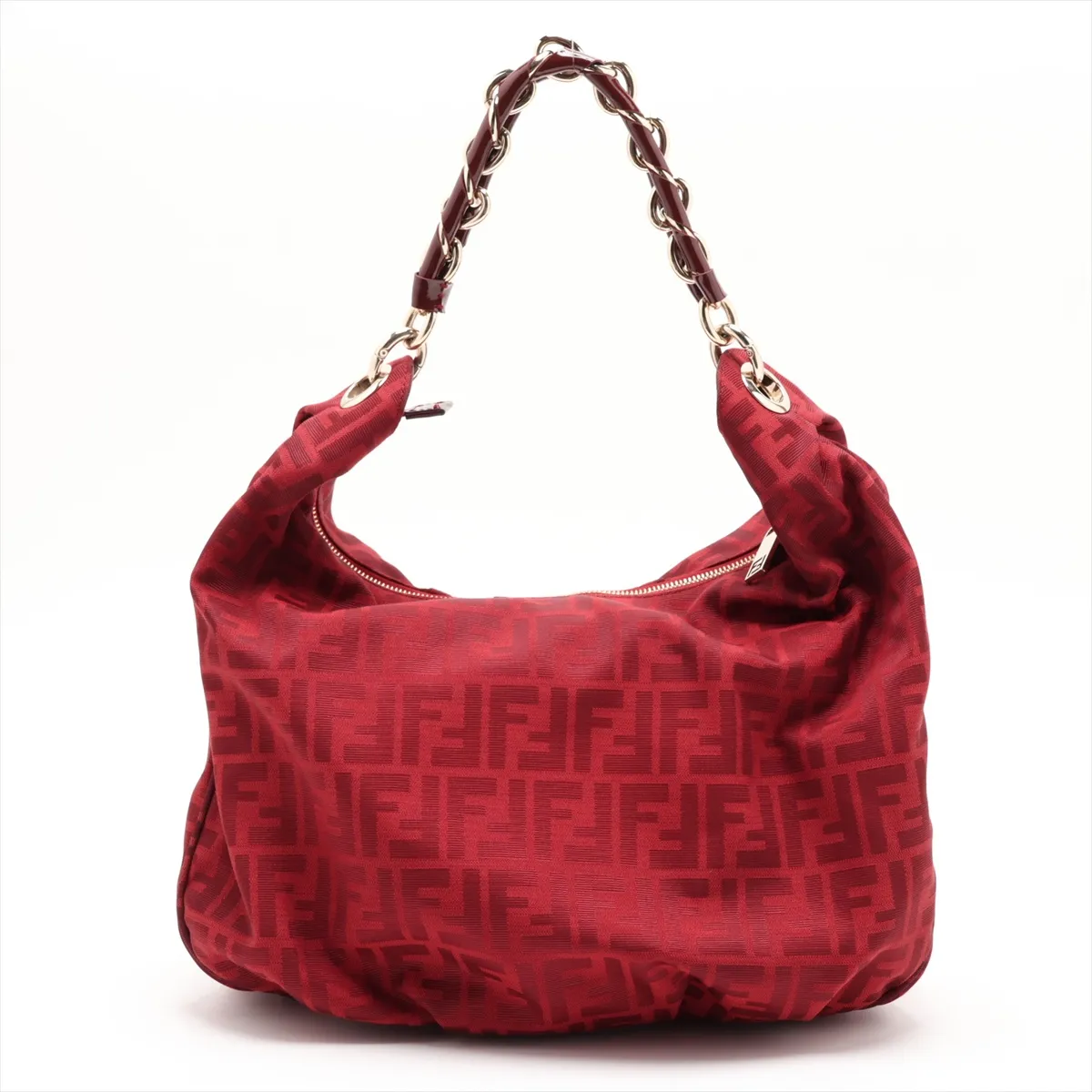 8BR631 Canvas x Patent Leather Chain Shoulder Bag, Red — view 2