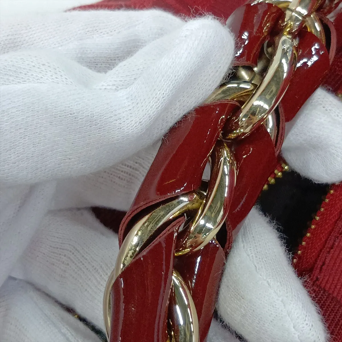 8BR631 Canvas x Patent Leather Chain Shoulder Bag, Red — view 12