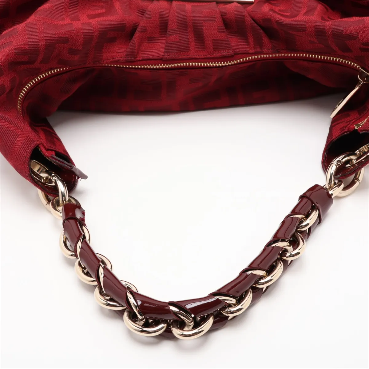 8BR631 Canvas x Patent Leather Chain Shoulder Bag, Red — view 5