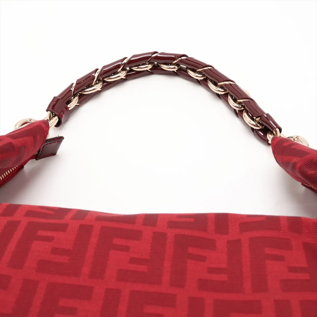 8BR631 Canvas x Patent Leather Chain Shoulder Bag, Red — view 6
