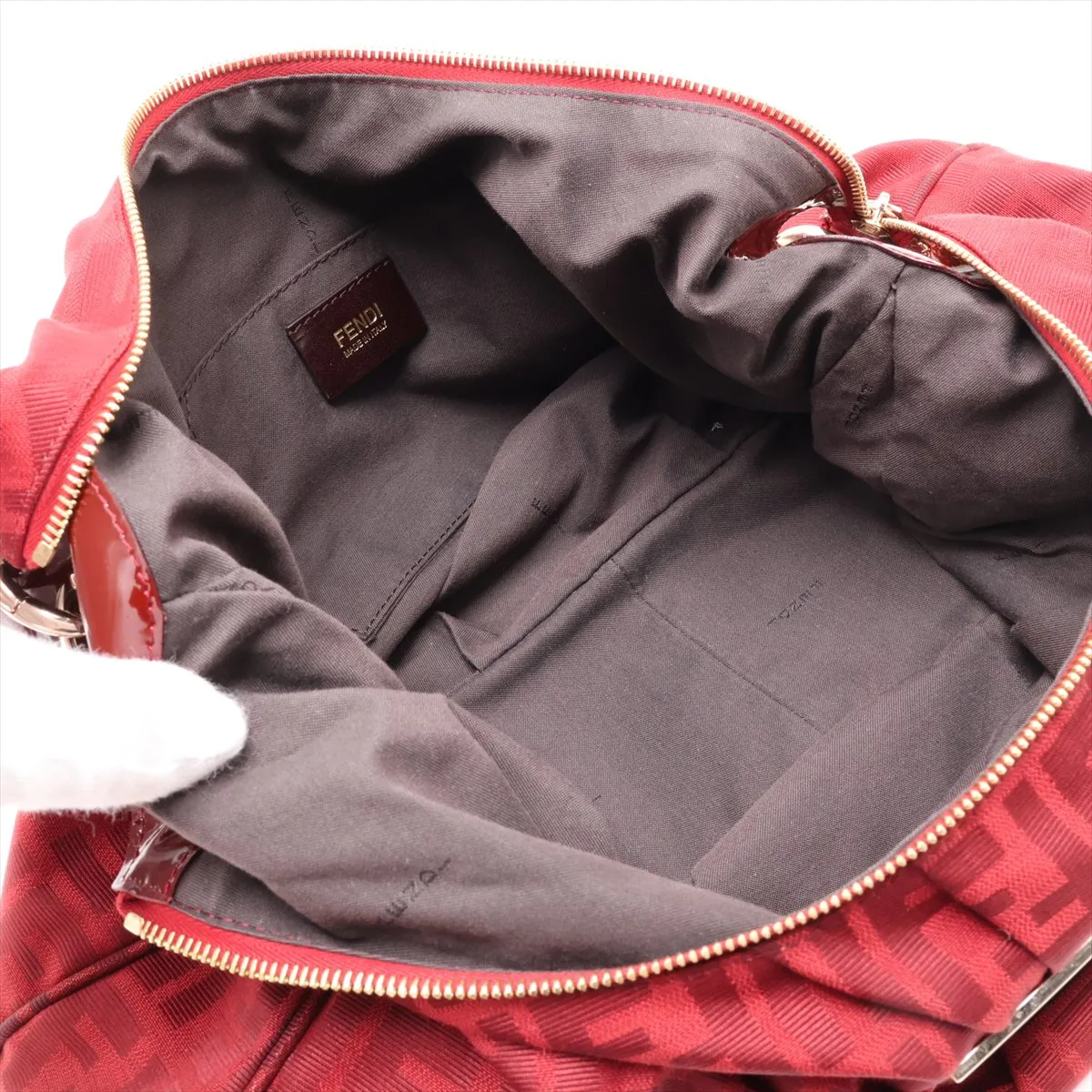 8BR631 Canvas x Patent Leather Chain Shoulder Bag, Red — view 7