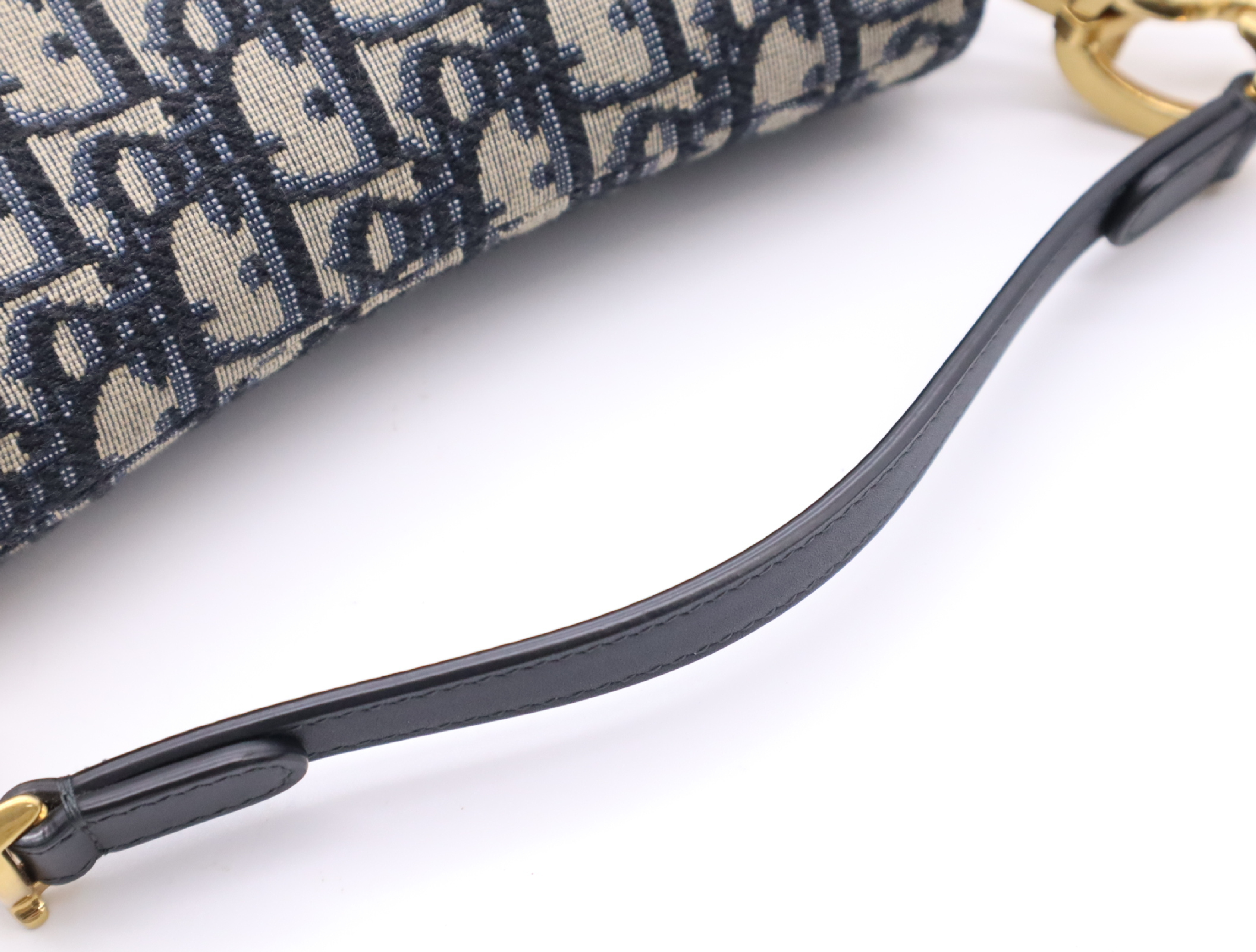 Canvas x Leather Saddle Bag Handbag, Navy, with Shoulder Strap — view 11