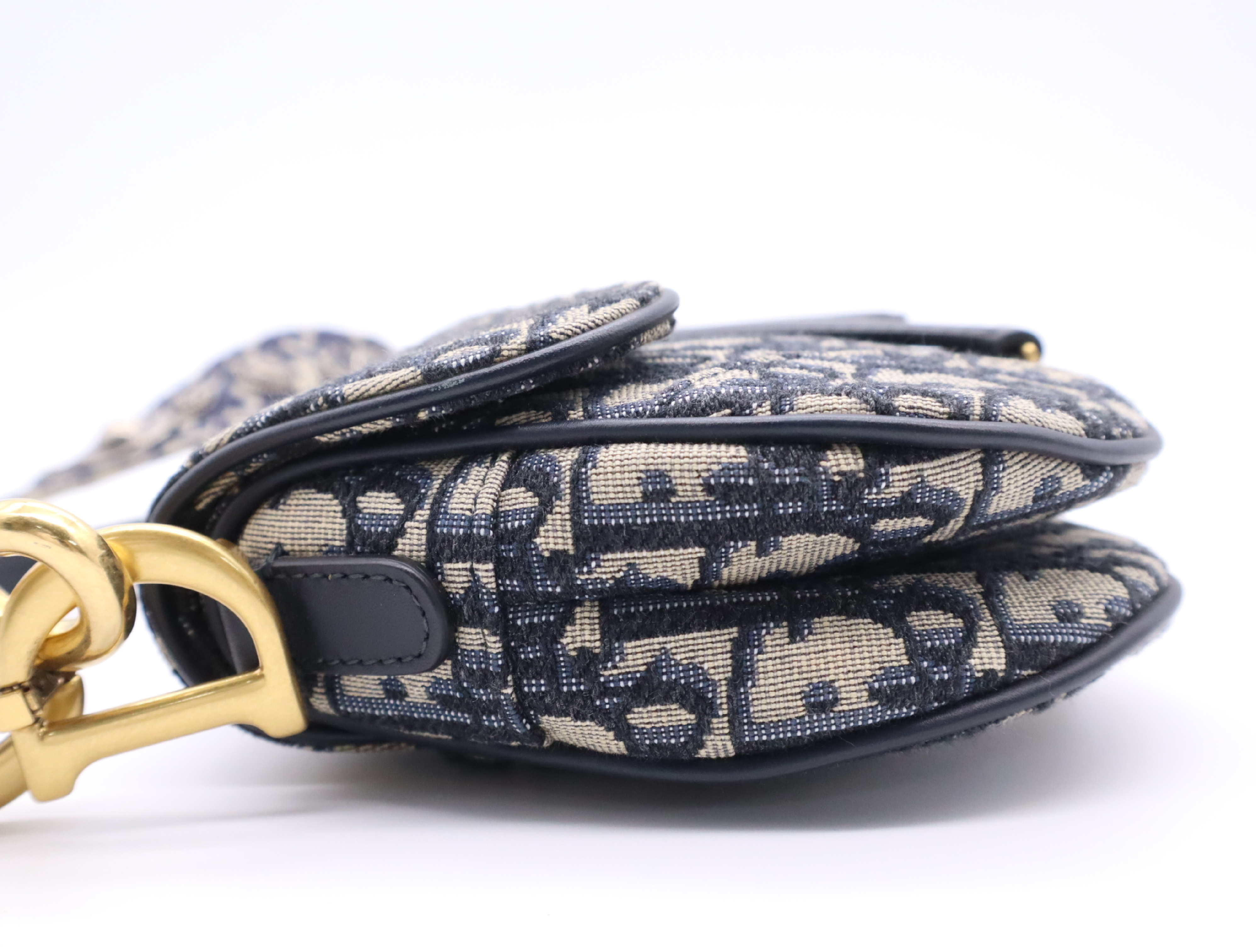 Canvas x Leather Saddle Bag Handbag, Navy, with Shoulder Strap — view 3