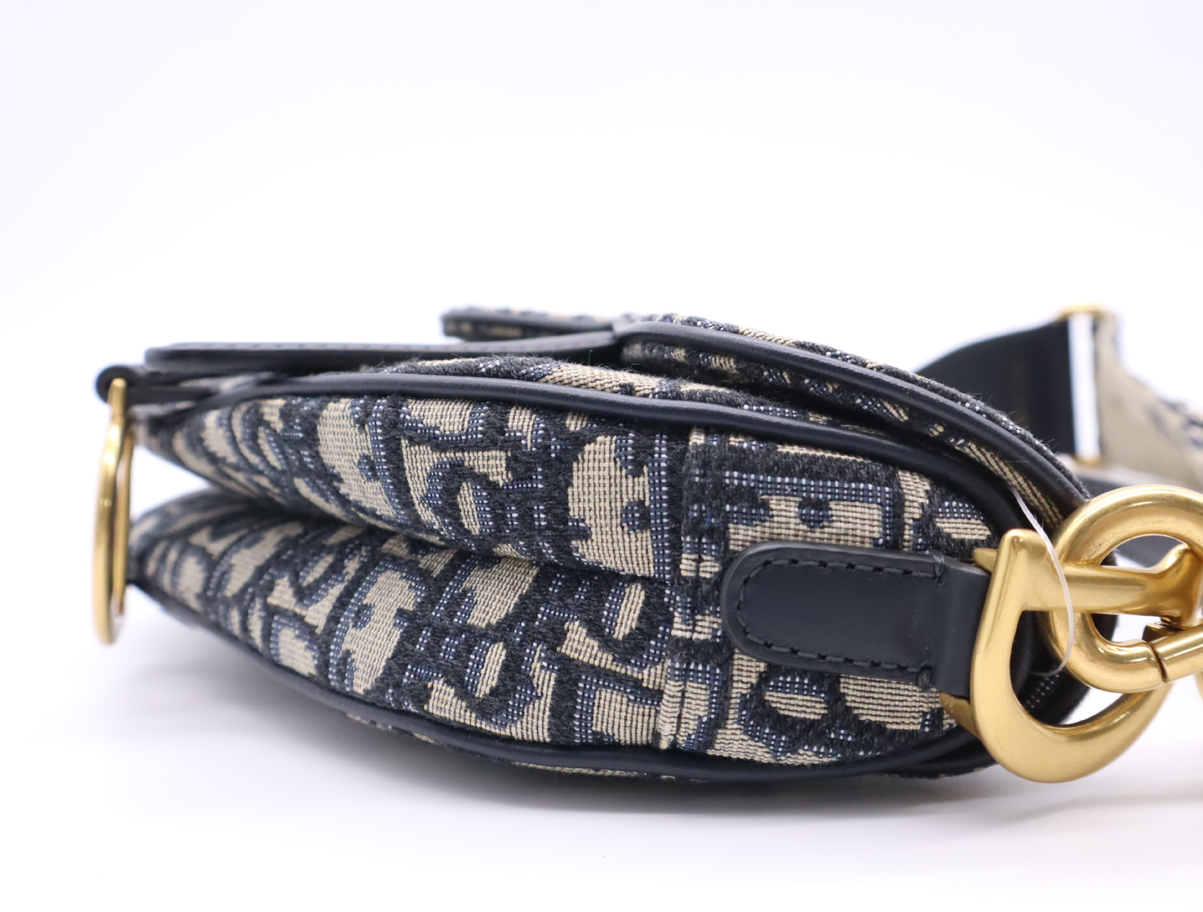 Canvas x Leather Saddle Bag Handbag, Navy, with Shoulder Strap — view 5