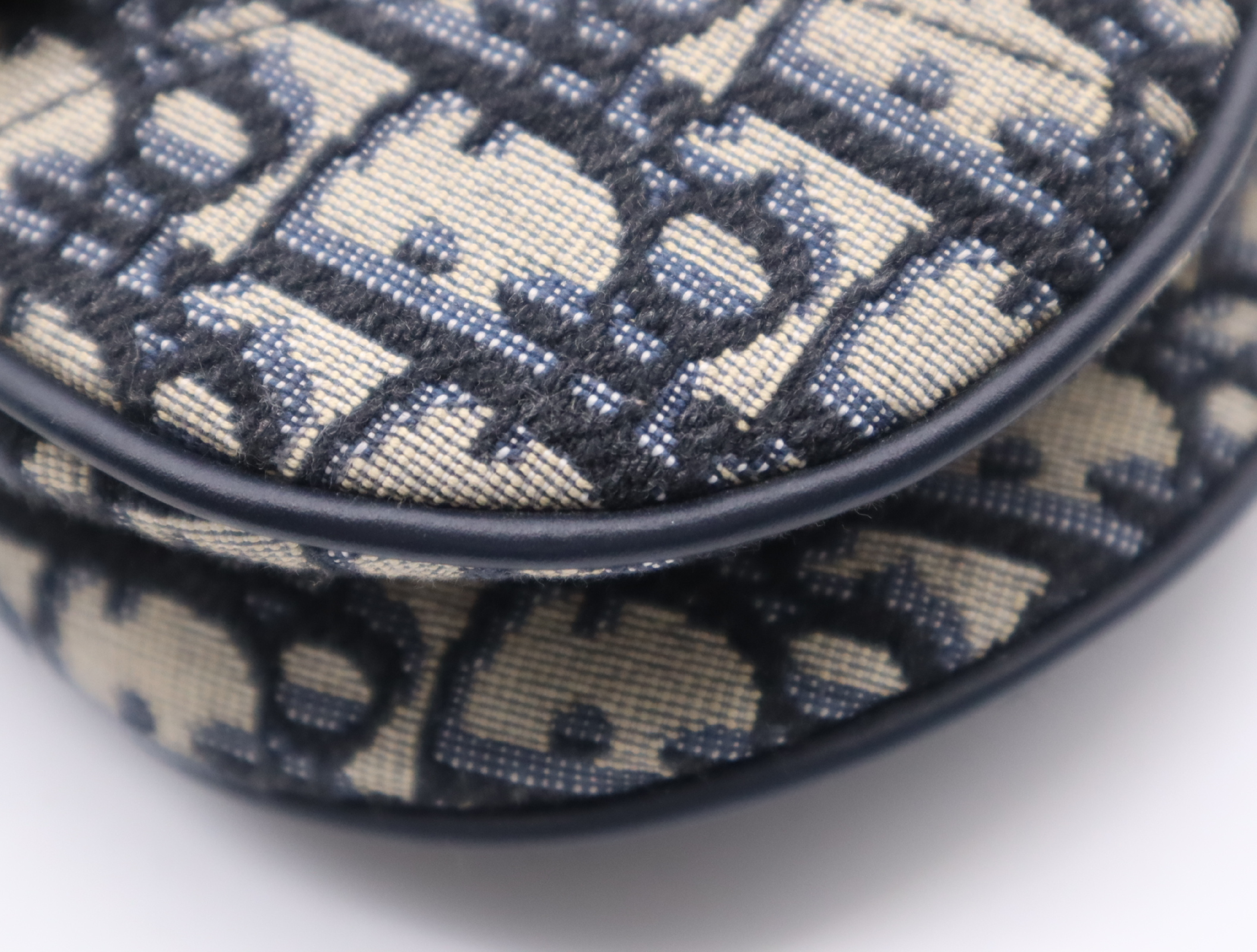 Canvas x Leather Saddle Bag Handbag, Navy, with Shoulder Strap — view 6