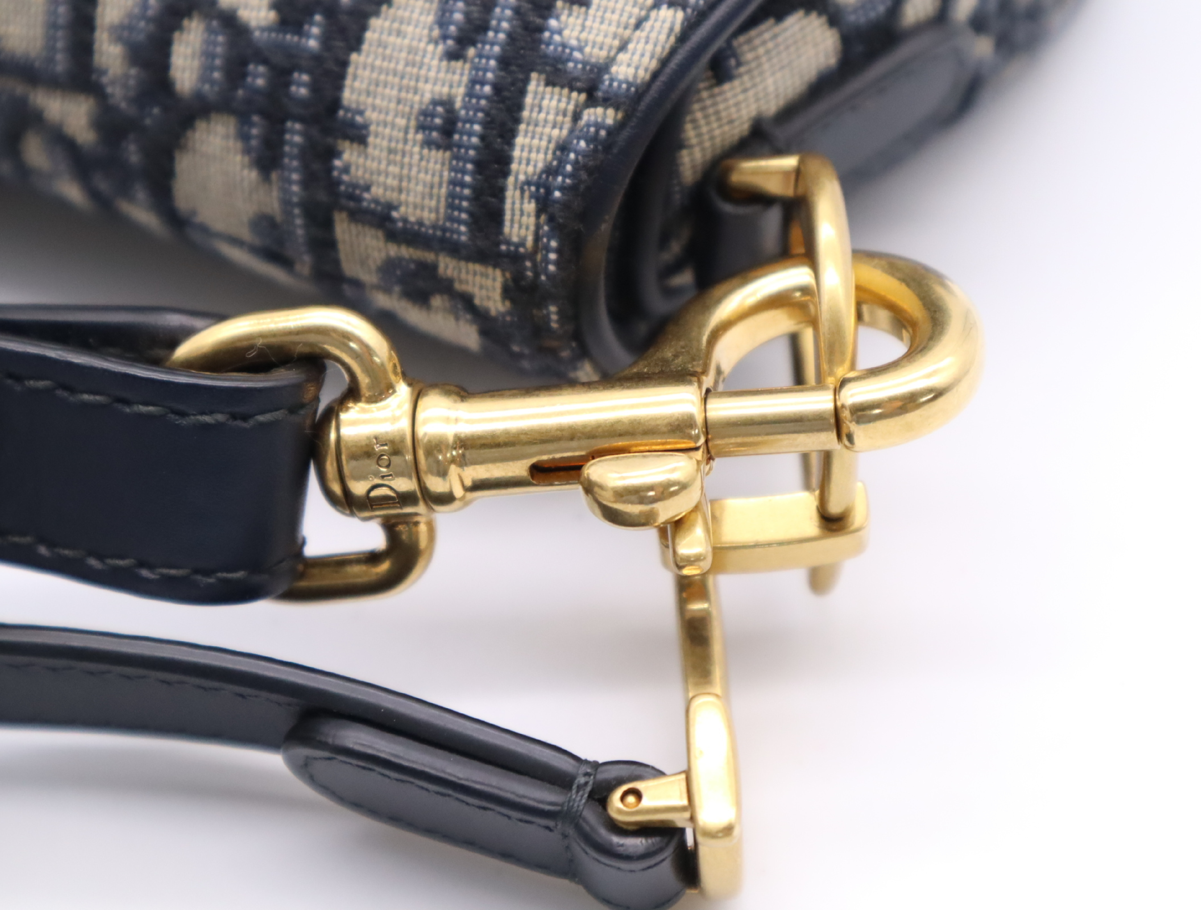 Canvas x Leather Saddle Bag Handbag, Navy, with Shoulder Strap — view 9