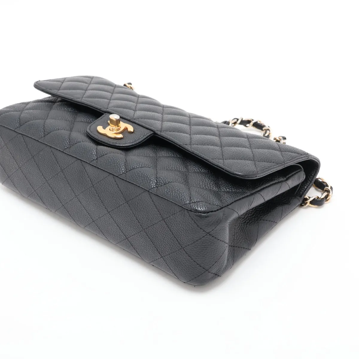 [Individually packaged] Chanel Matelassé 25 Caviar Skin Double Flap Double Chain Bag, Black with Gold Hardware, 17179328, Serial Number 17, A01112 — view 3