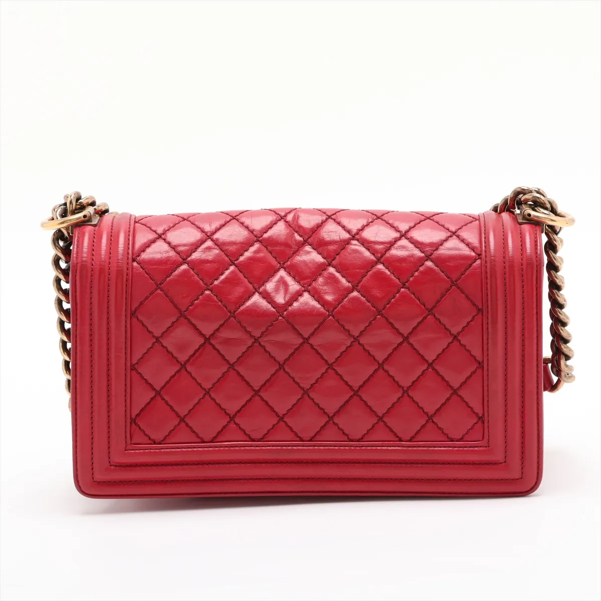 Boy Chanel 25 Leather Chain Shoulder Bag, Red with Gold Hardware, 17834197, Serial Number 17, A67086 — view 2