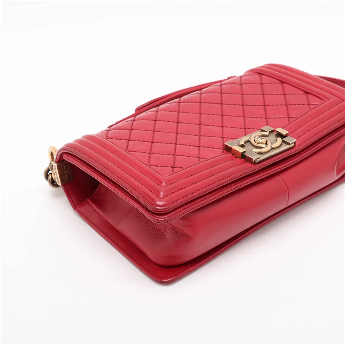 Boy Chanel 25 Leather Chain Shoulder Bag, Red with Gold Hardware, 17834197, Serial Number 17, A67086 — view 4