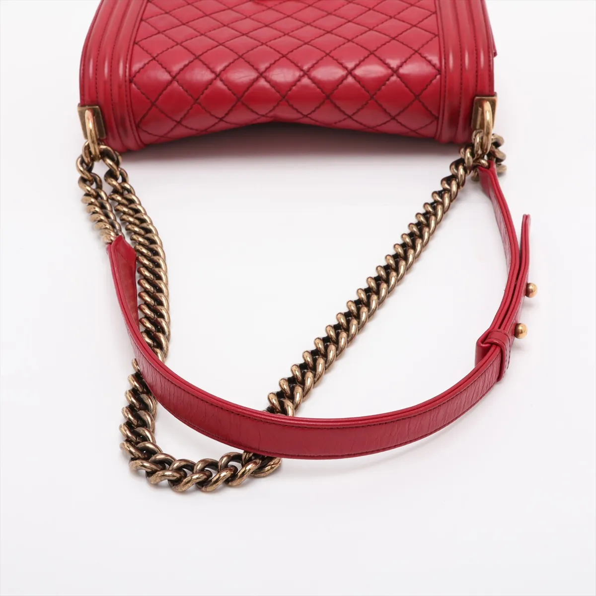 Boy Chanel 25 Leather Chain Shoulder Bag, Red with Gold Hardware, 17834197, Serial Number 17, A67086 — view 5