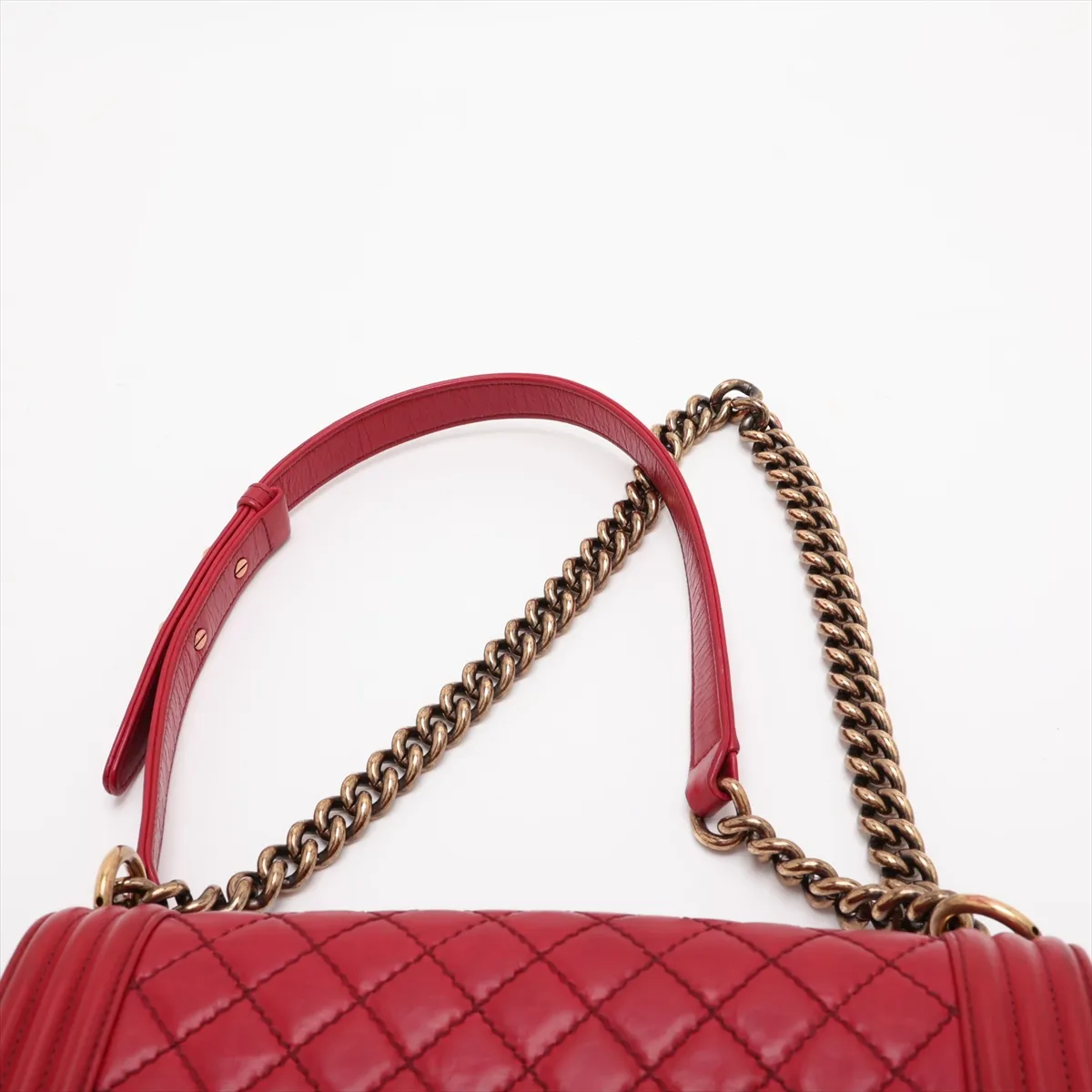 Boy Chanel 25 Leather Chain Shoulder Bag, Red with Gold Hardware, 17834197, Serial Number 17, A67086 — view 6