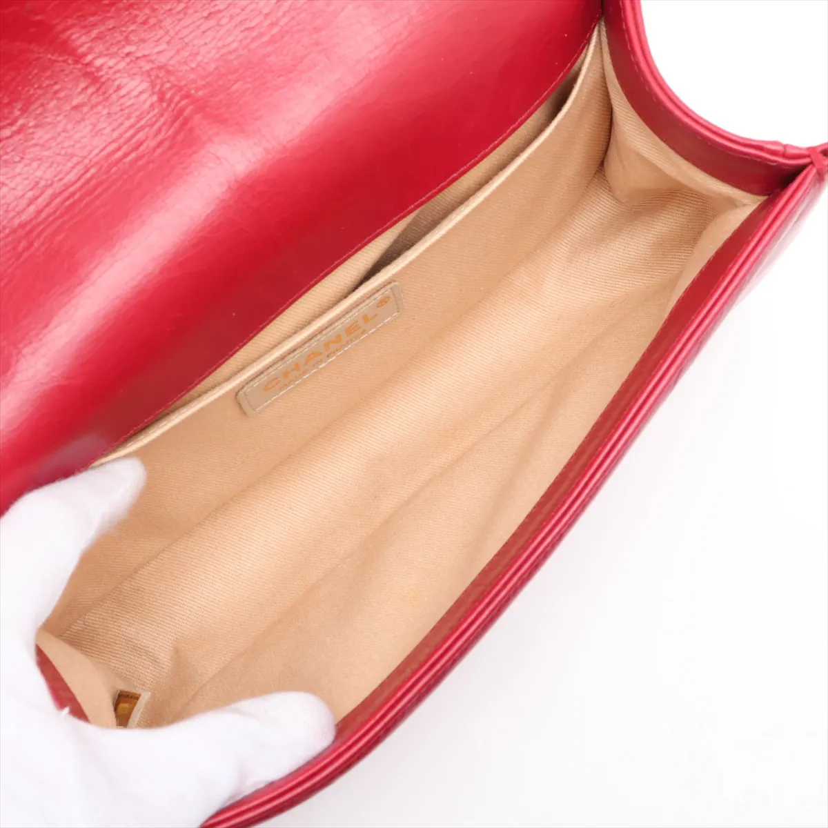 Boy Chanel 25 Leather Chain Shoulder Bag, Red with Gold Hardware, 17834197, Serial Number 17, A67086 — view 7