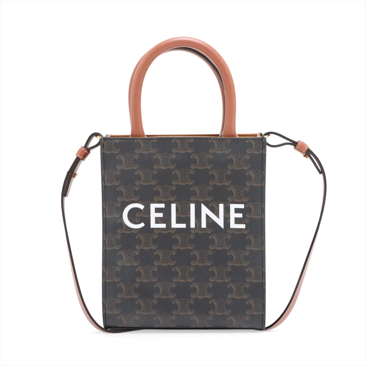Triomphe Mini Vertical Cabas PVC x Leather Handbag Brown