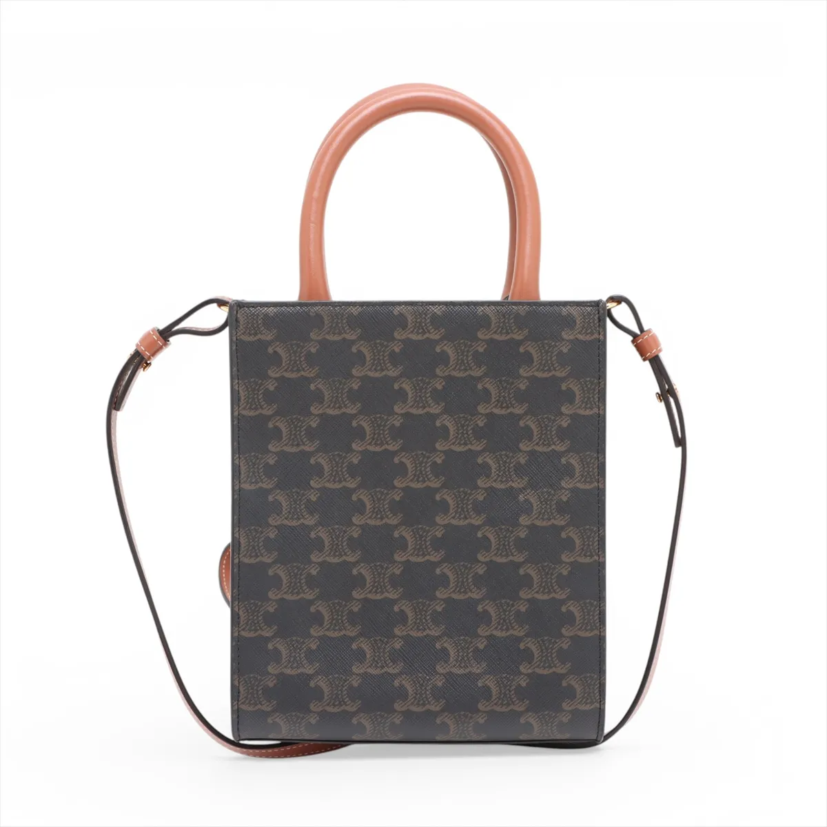 Triomphe Mini Vertical Cabas PVC x Leather Handbag Brown — view 2