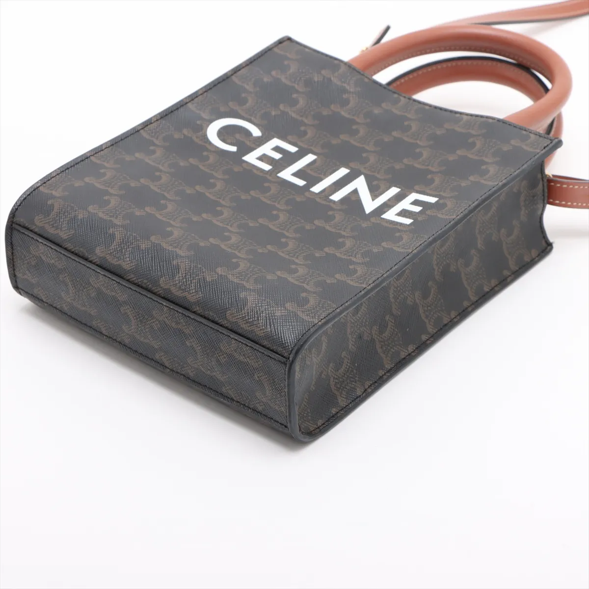 Triomphe Mini Vertical Cabas PVC x Leather Handbag Brown — view 3