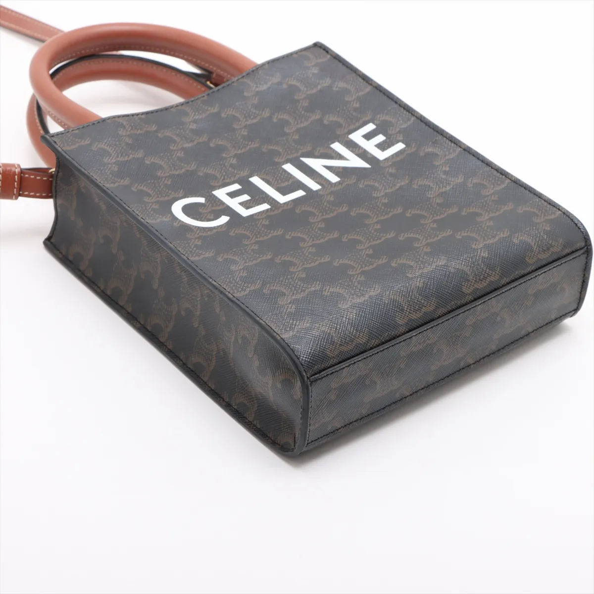Triomphe Mini Vertical Cabas PVC x Leather Handbag Brown — view 4