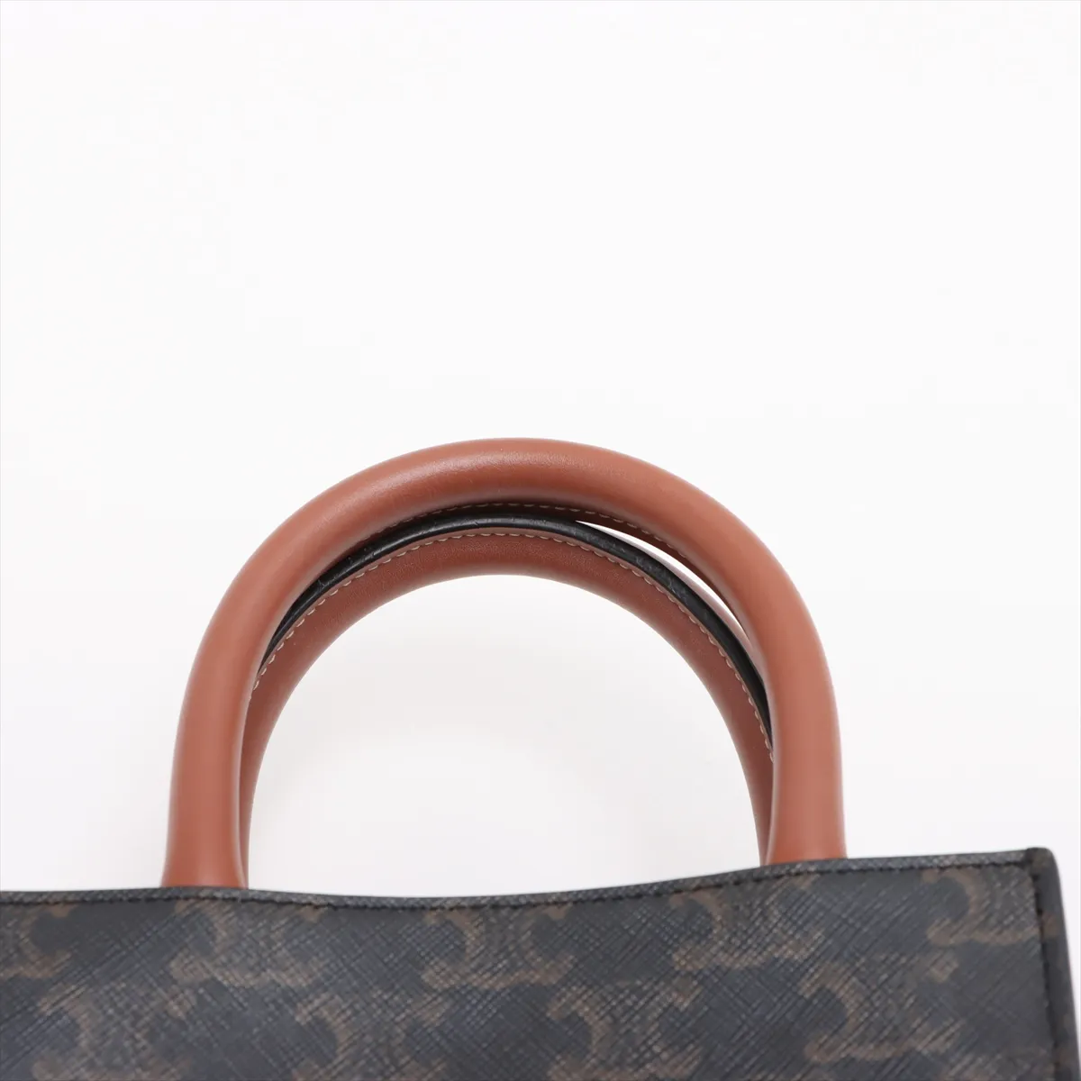 Triomphe Mini Vertical Cabas PVC x Leather Handbag Brown — view 6